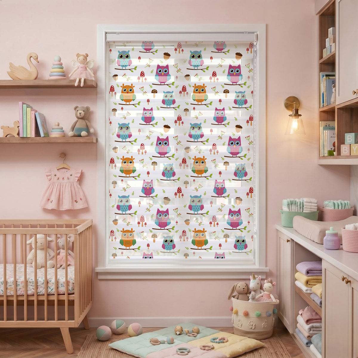 Renkli Baykuşlar ve Mantarlar Çocuk Odası Zebra Stor Perde – ürün görseli 7