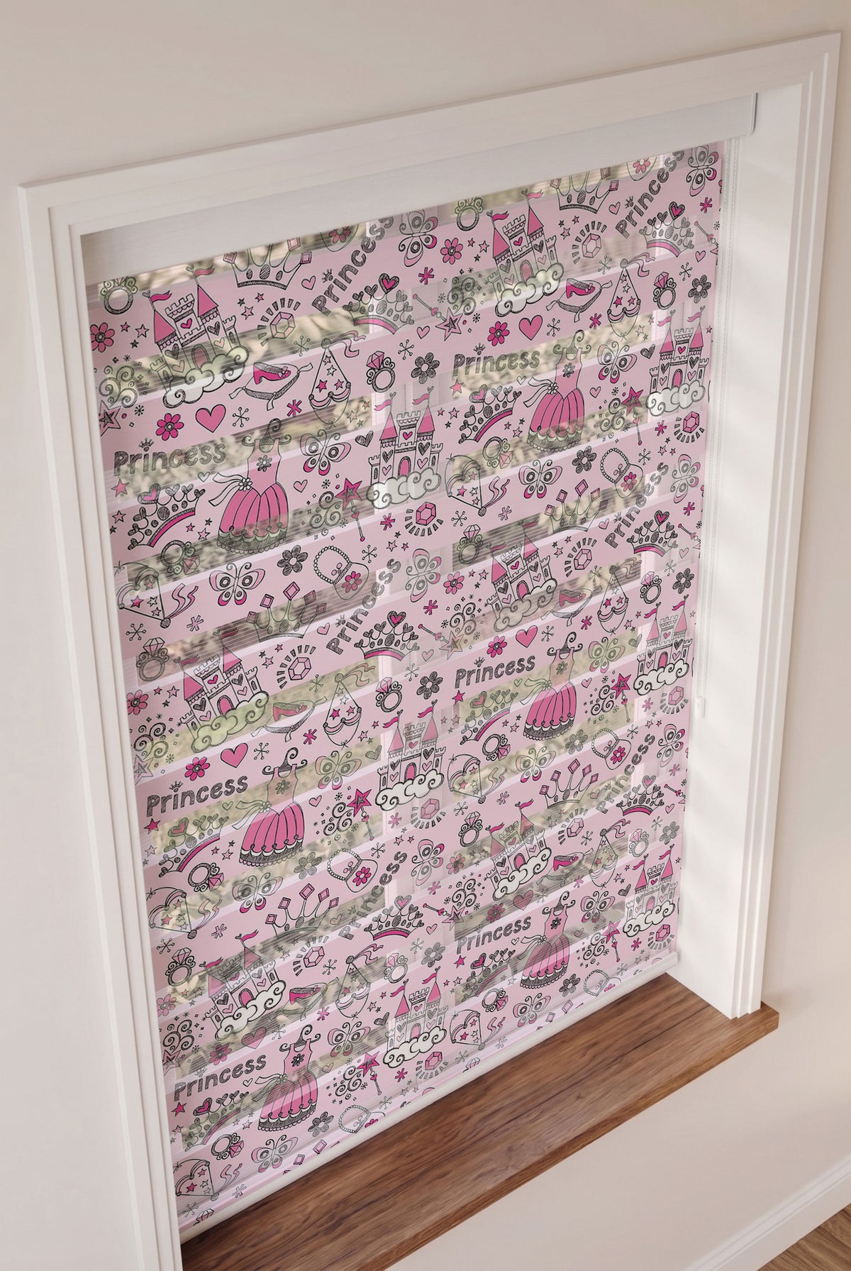 Pembe Zeminde Prenses Şato ve Taç Zebra Stor Perde – ürün görseli 3