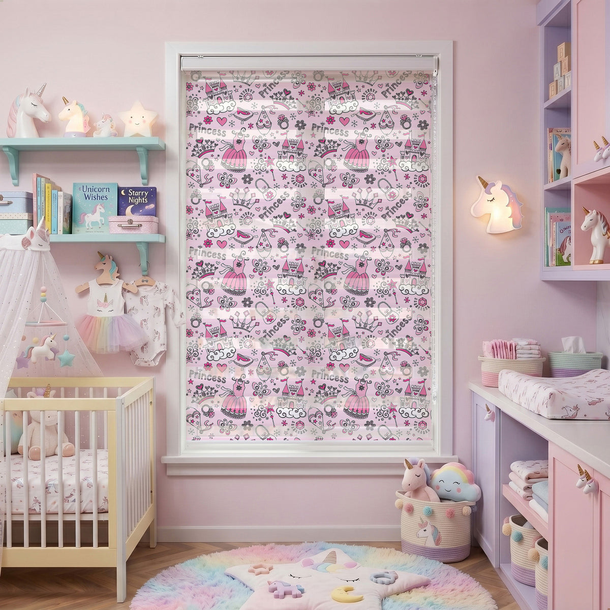Pembe Zeminde Prenses Şato ve Taç Zebra Stor Perde – ürün görseli 7