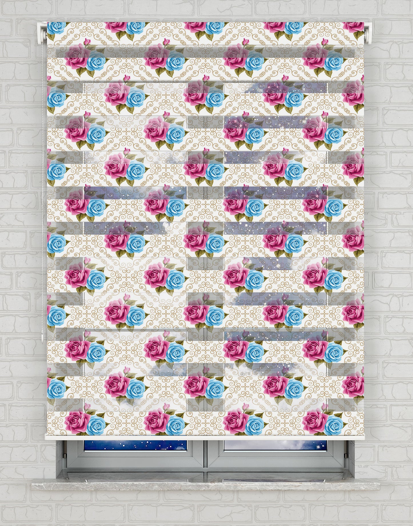 Çiçekler Baskılı Zebra Perde -Salon Perdesi - AD HOME Tekstil