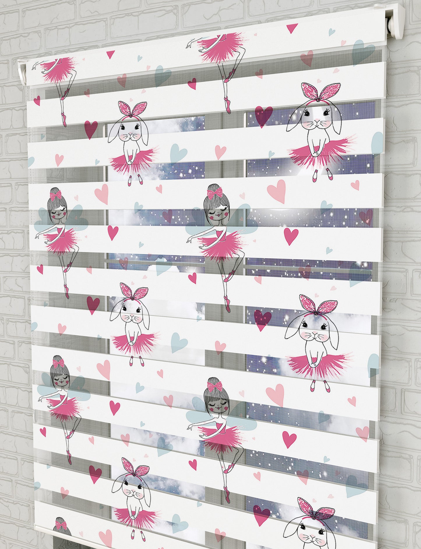 Balerin Desen Baskılı Zebra Perde - Kız Çocuk Odası Perdesi - AD HOME Tekstil