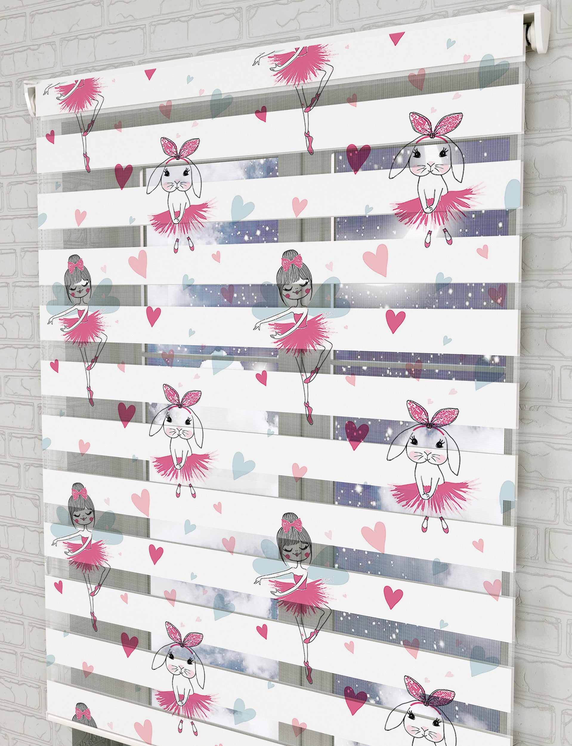 Balerin Desen Baskılı Zebra Perde - Kız Çocuk Odası Perdesi - AD HOME Tekstil