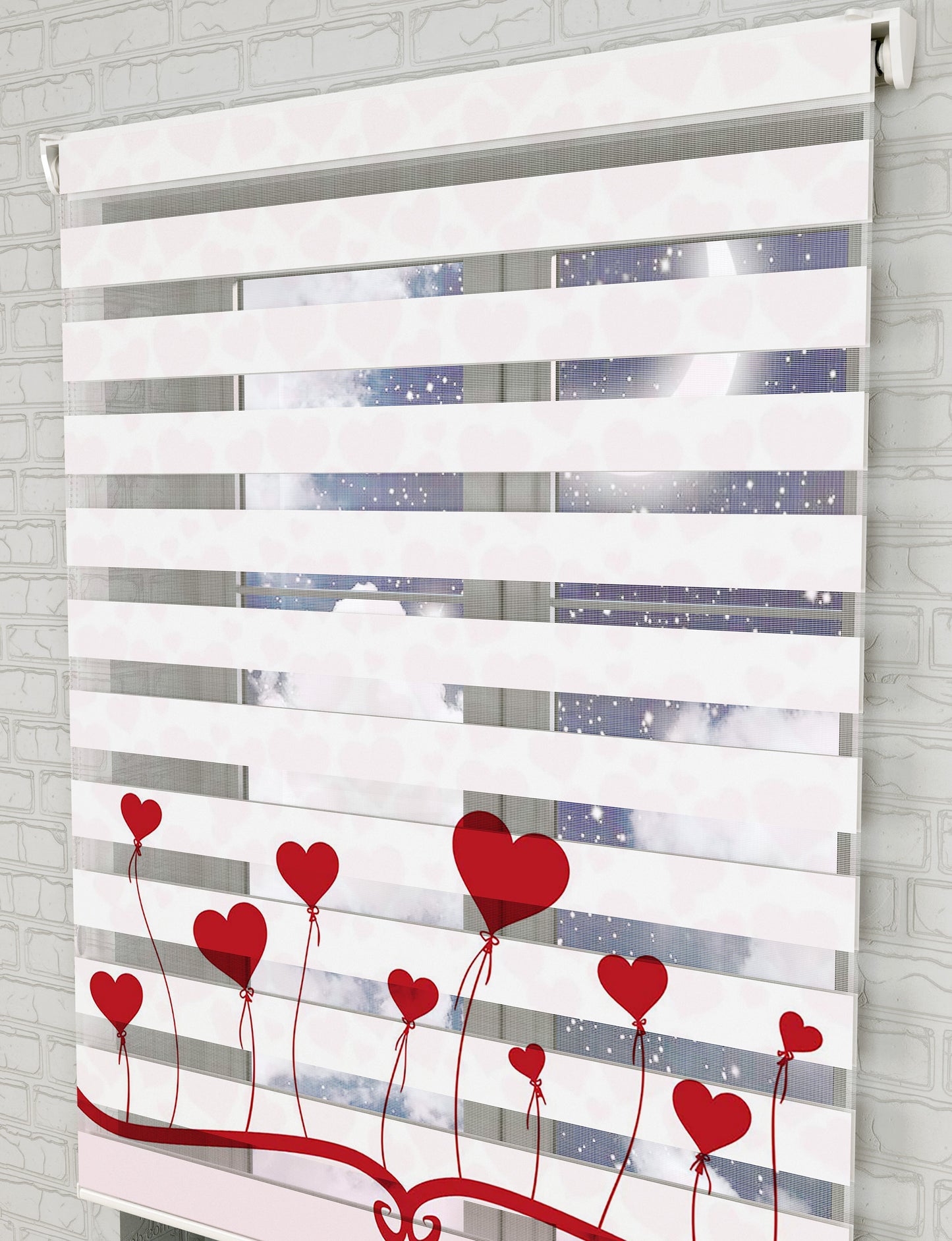 Kırmızı Kalpler Baskılı Zebra Perde - Bebek Odası Perdesi - AD HOME Tekstil
