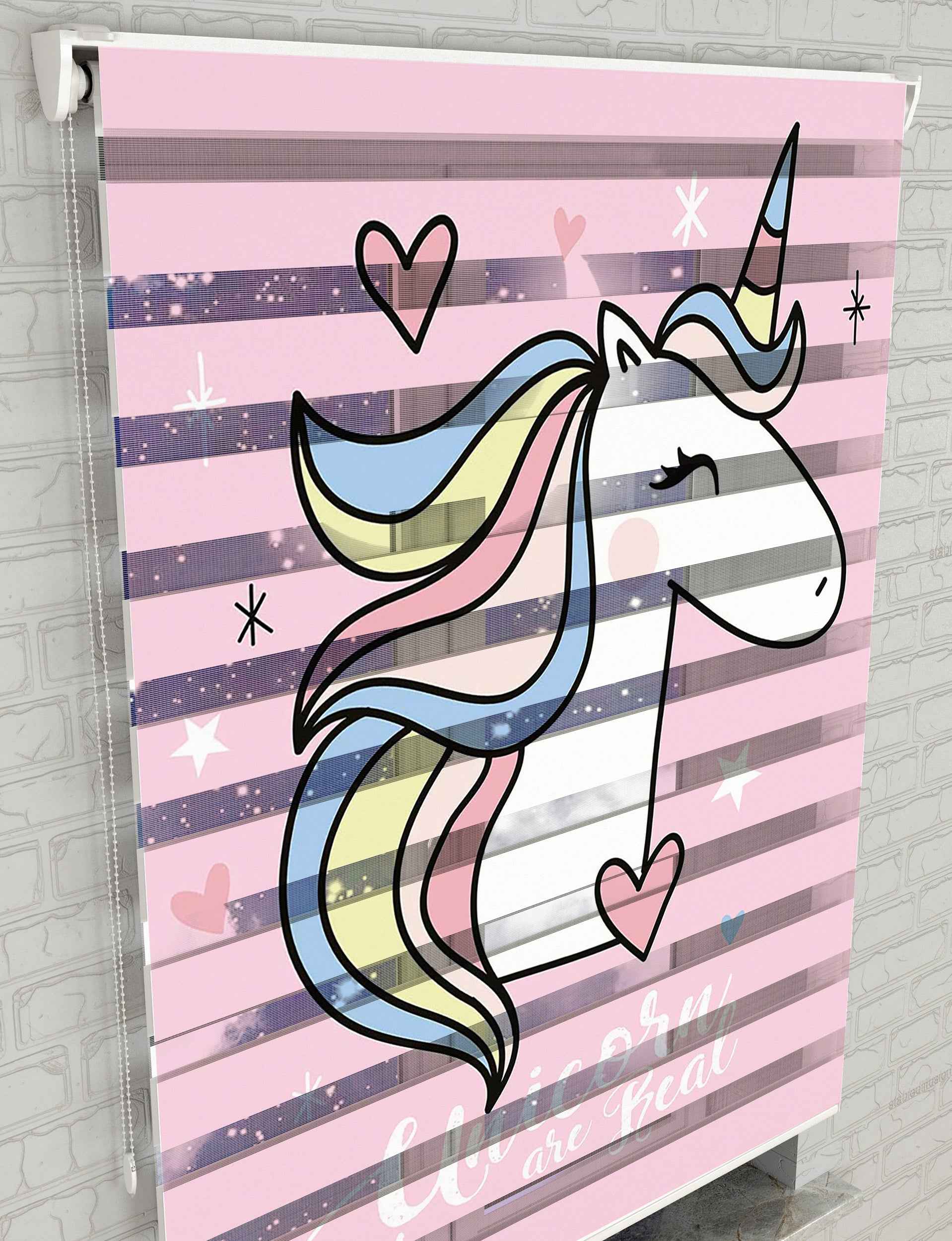 Unicorn Baskılı Zebra Perde -Bebek Odası Perdesi - AD HOME Tekstil