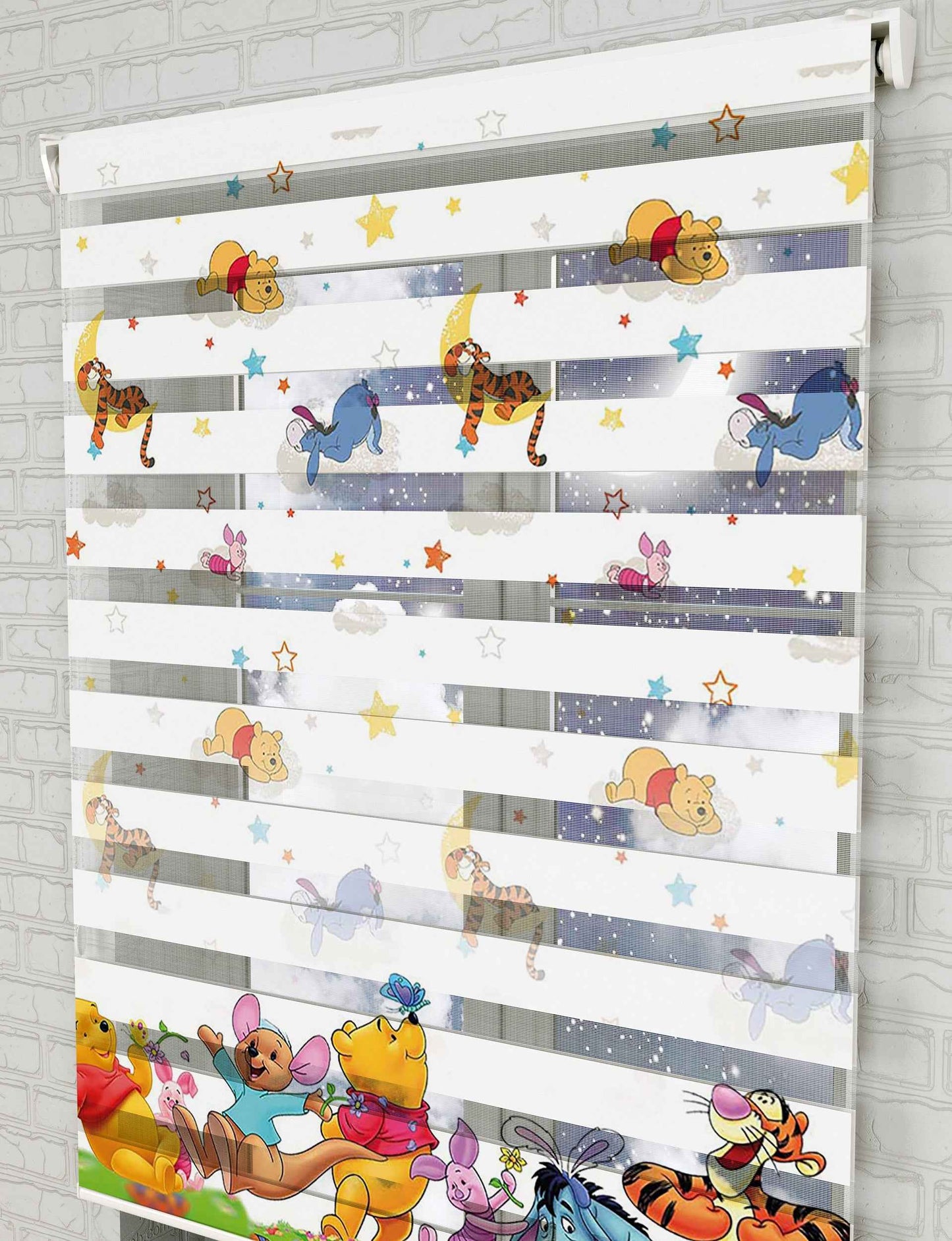 Winnie Ayıcık Baskılı Zebra Perde -Bebek Odası Perdesi - AD HOME Tekstil