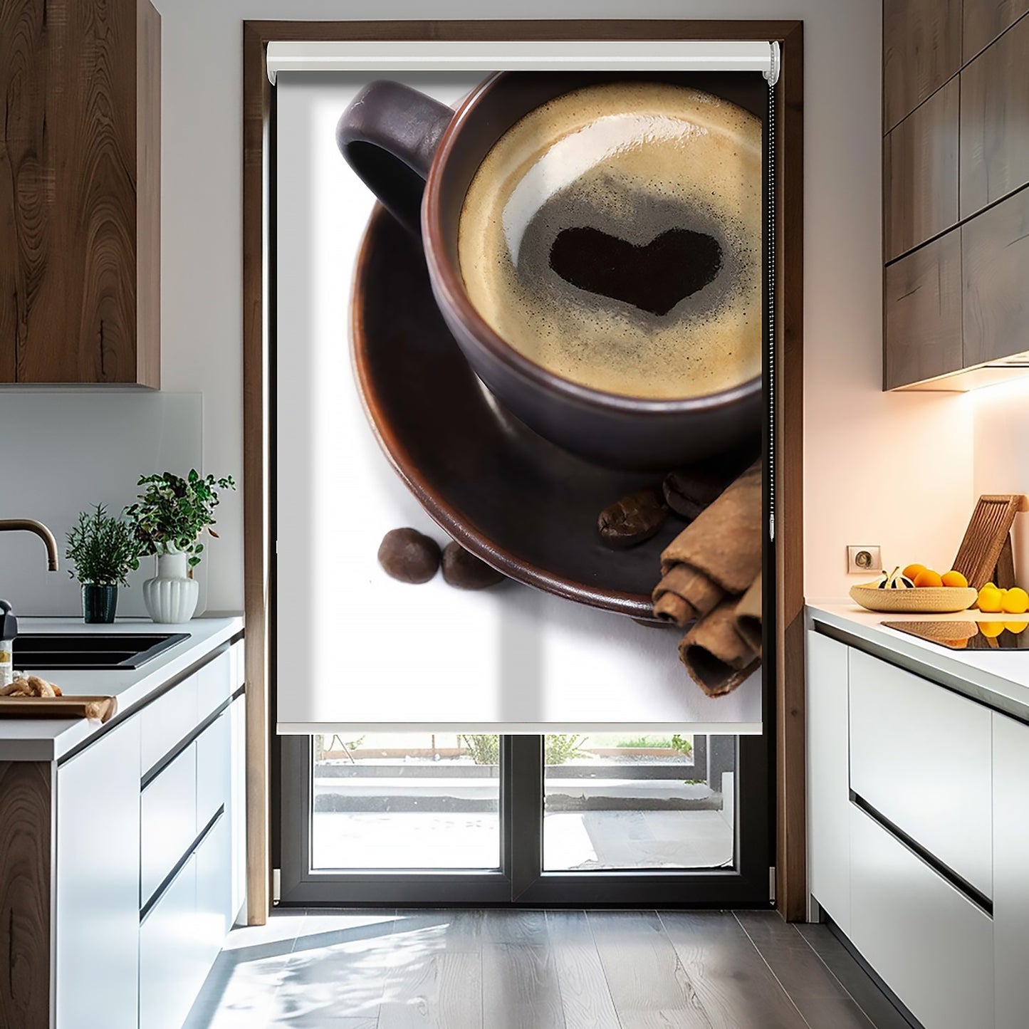 Coffee Kalp Fincan Baskılı Stor Perde - Baskılı Güneşlik Perdesi - Mutfak Perdesi - AD HOME Tekstil