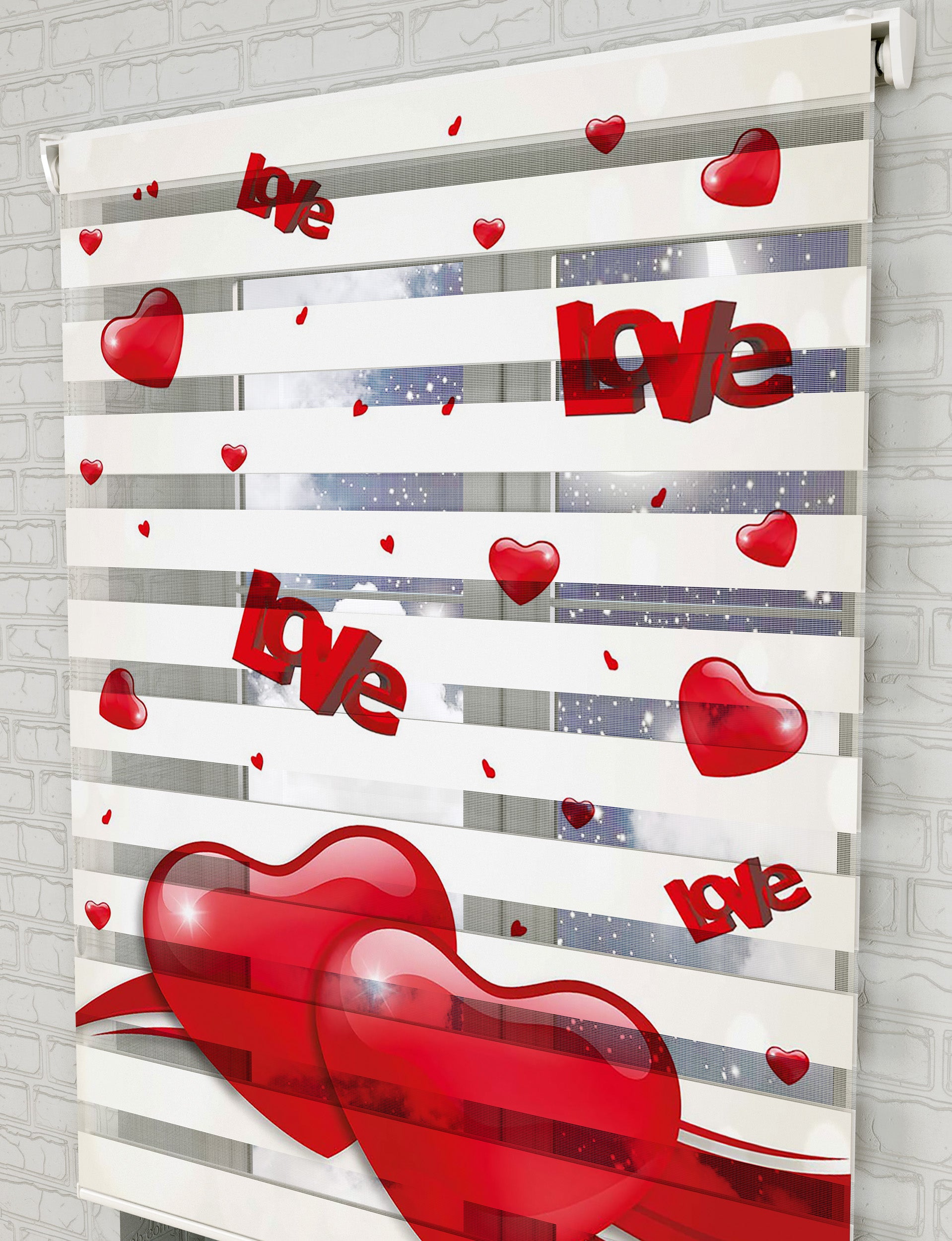 Love Kalpler Baskılı Zebra Perde - Kız Çocuk Odası Perdesi - AD HOME Tekstil