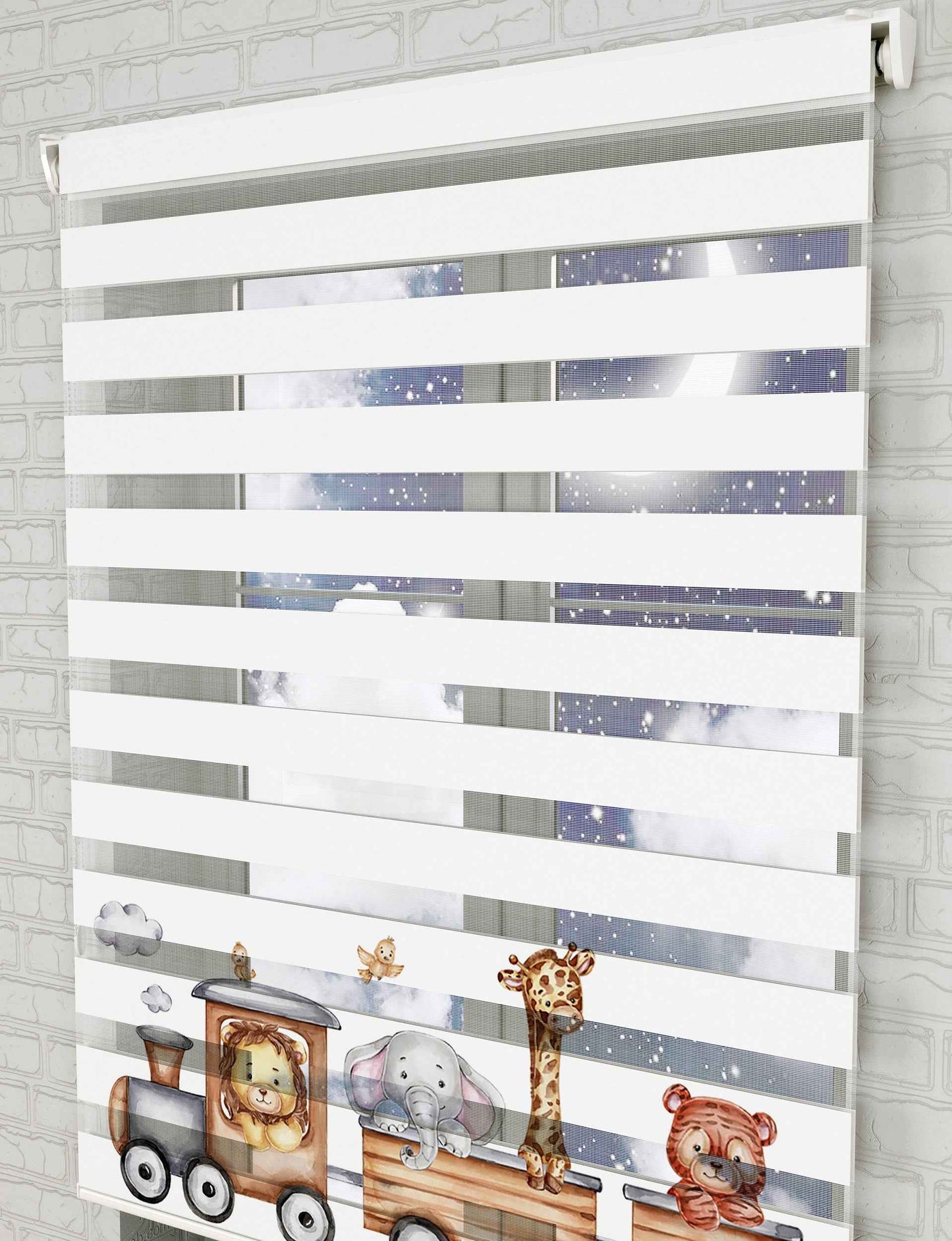 Kahverengi Tren ve Sevimli Hayvanlar Baskılı Zebra Perde - Bebek Odası Perdesi - AD HOME Tekstil