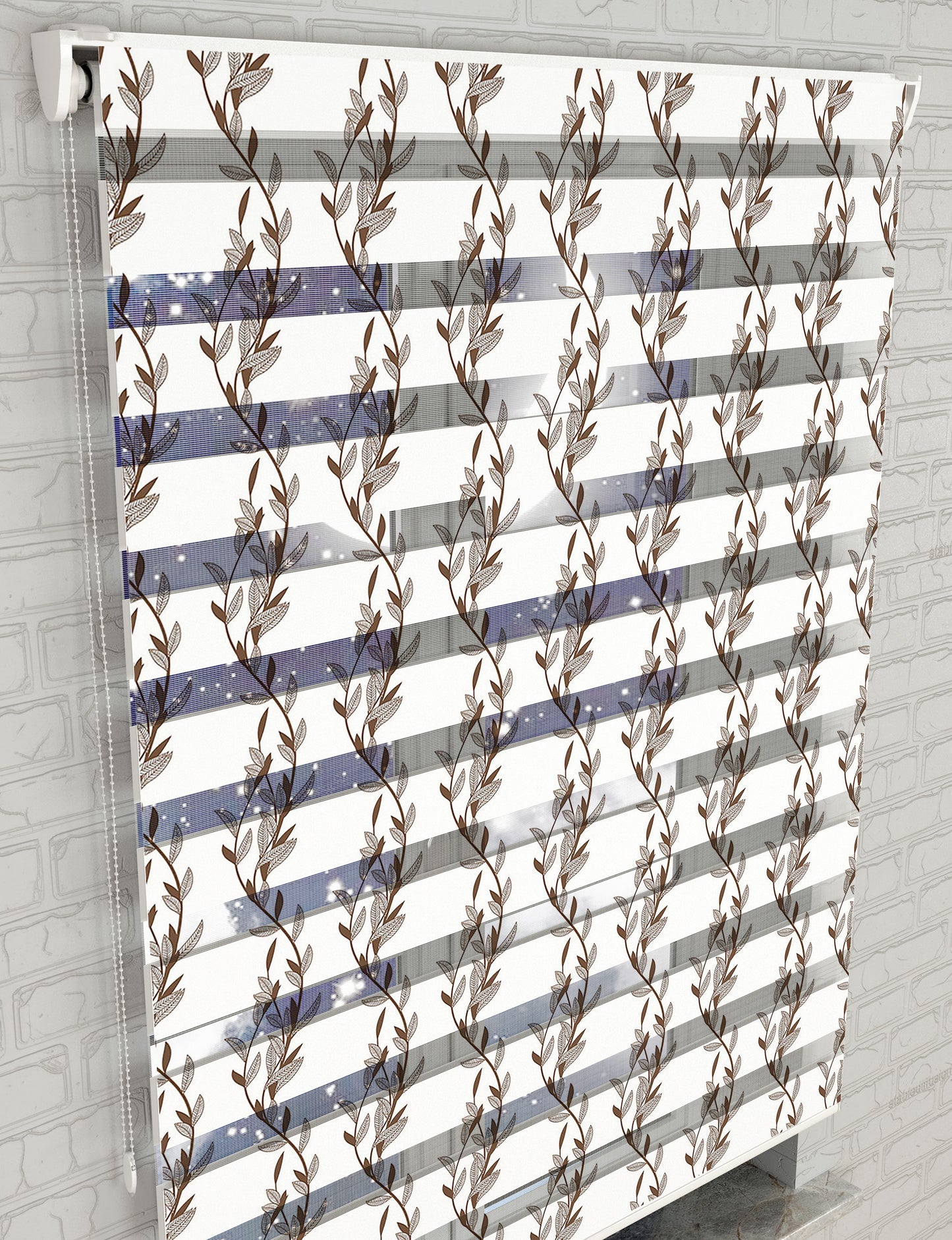 Çiçek ve Dallar Baskılı Zebra Perde -Mutfak Perdesi - AD HOME Tekstil