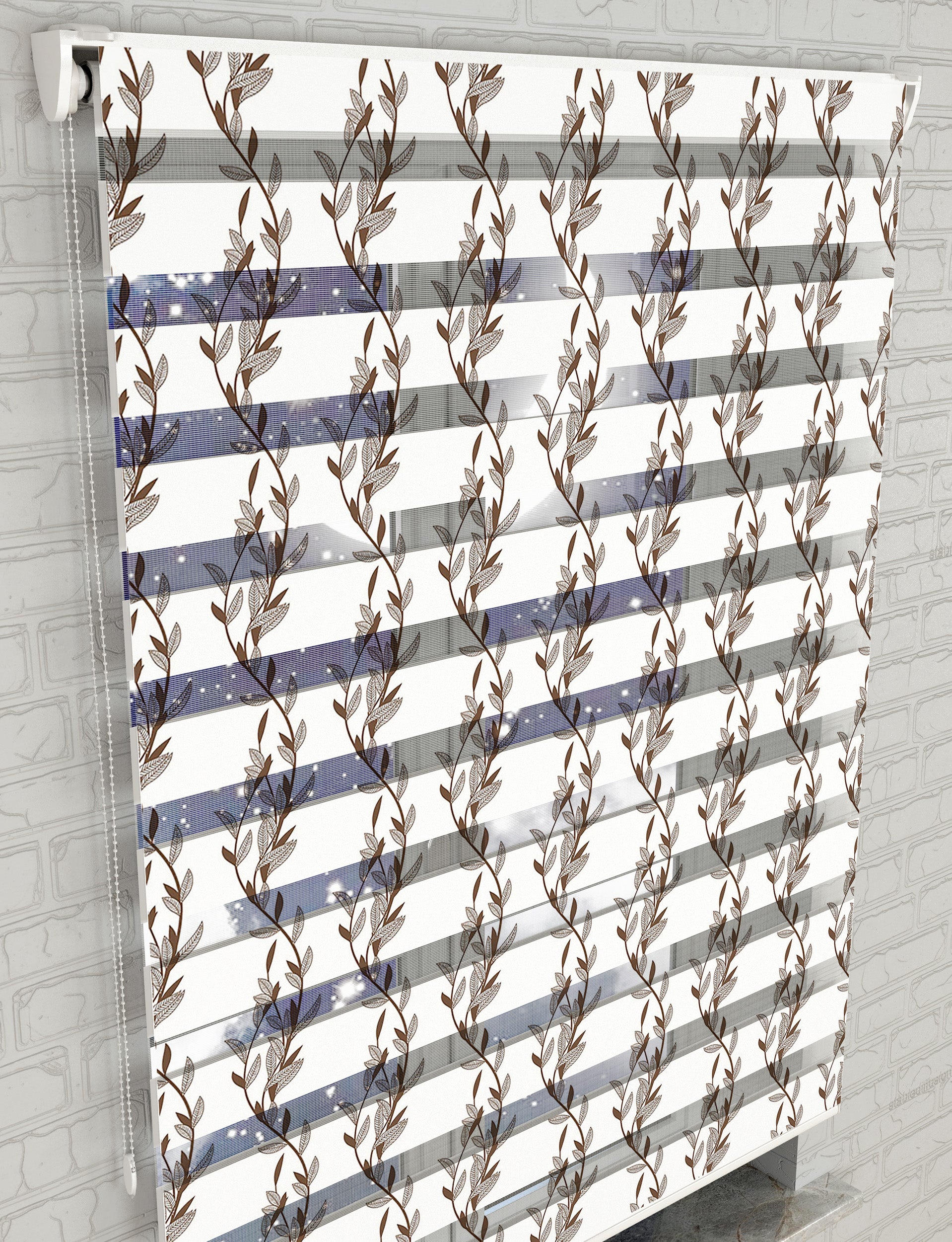 Çiçek ve Dallar Baskılı Zebra Perde -Mutfak Perdesi - AD HOME Tekstil