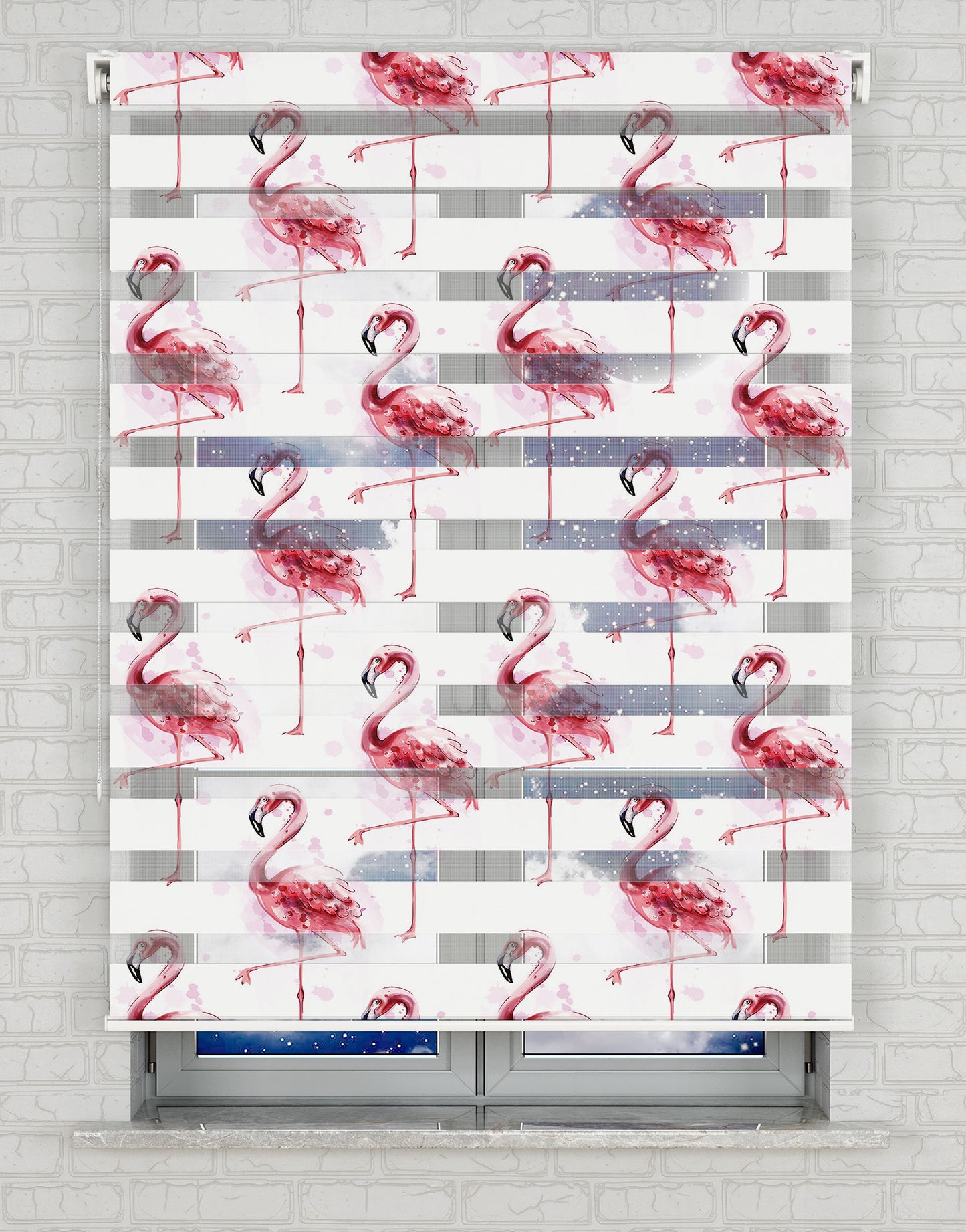 Flamingo Baskılı Zebra Perde -Mutfak Perdesi - AD HOME Tekstil