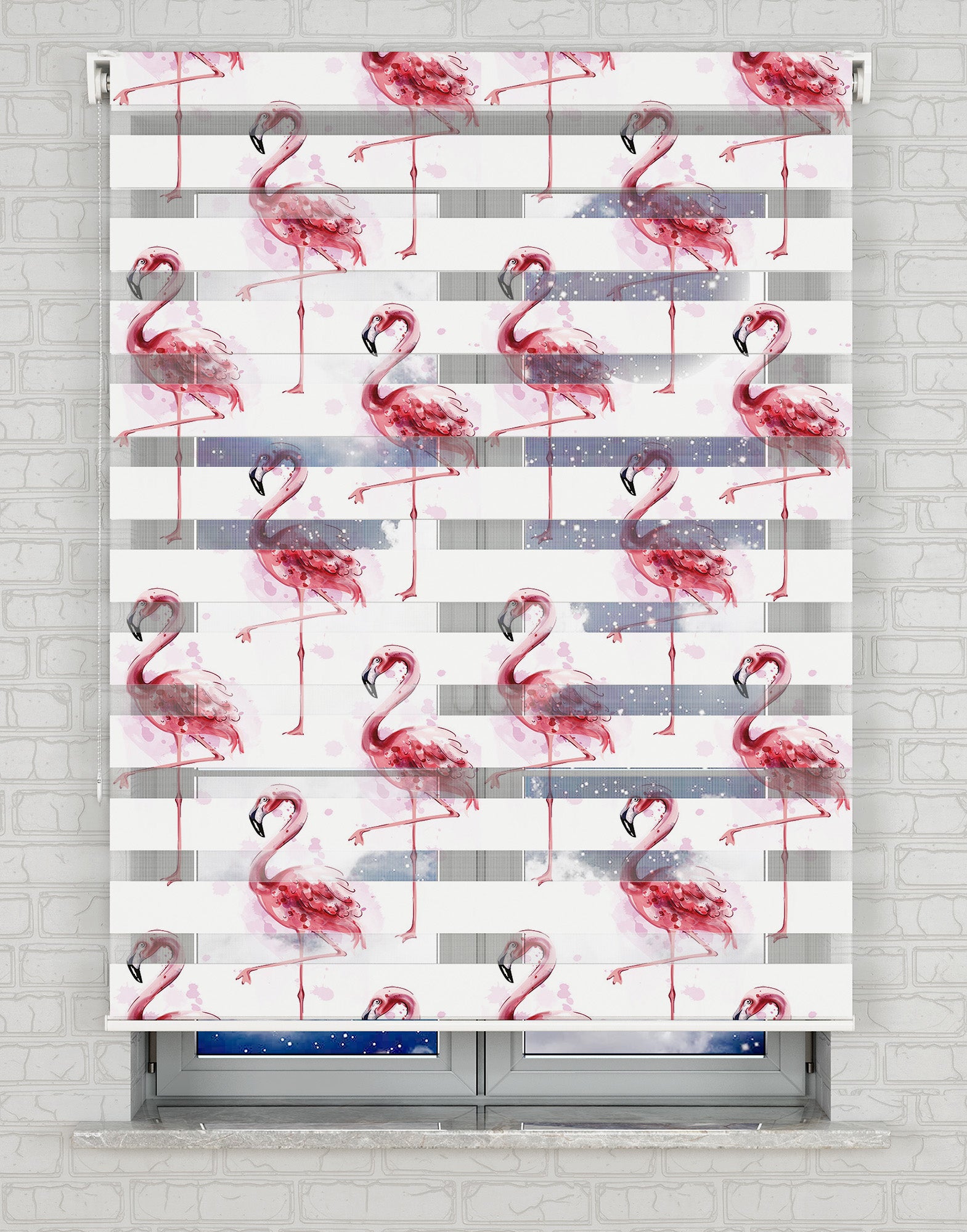 Flamingo Baskılı Zebra Perde -Mutfak Perdesi - AD HOME Tekstil