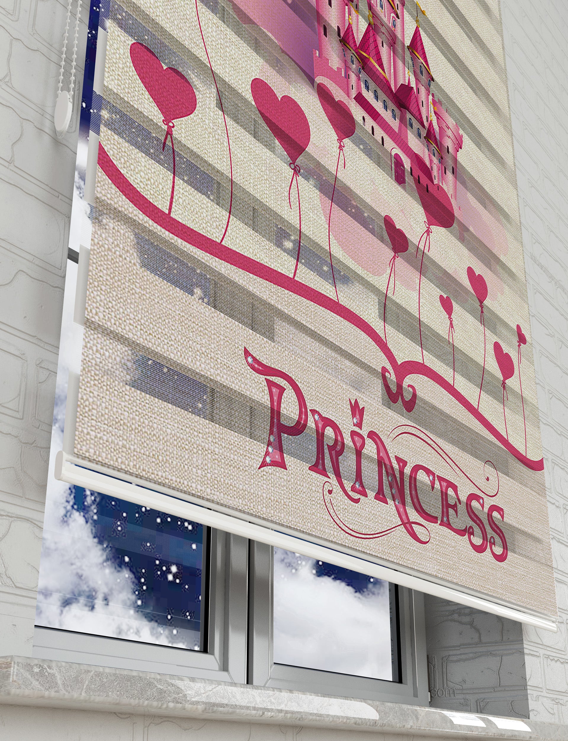 Prensesin Şatosu Baskılı Zebra Perde - Kız Çocuk Odası Perdesi - AD HOME Tekstil
