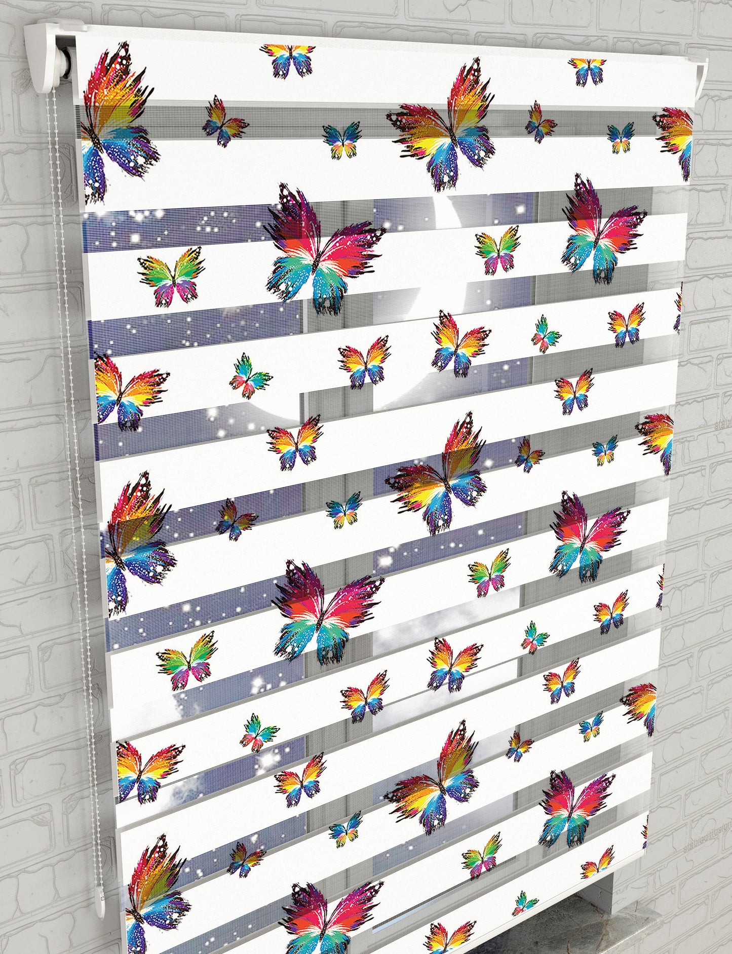 Renkli Kelebekler Baskılı Zebra Perde -Mutfak Perdesi - AD HOME Tekstil