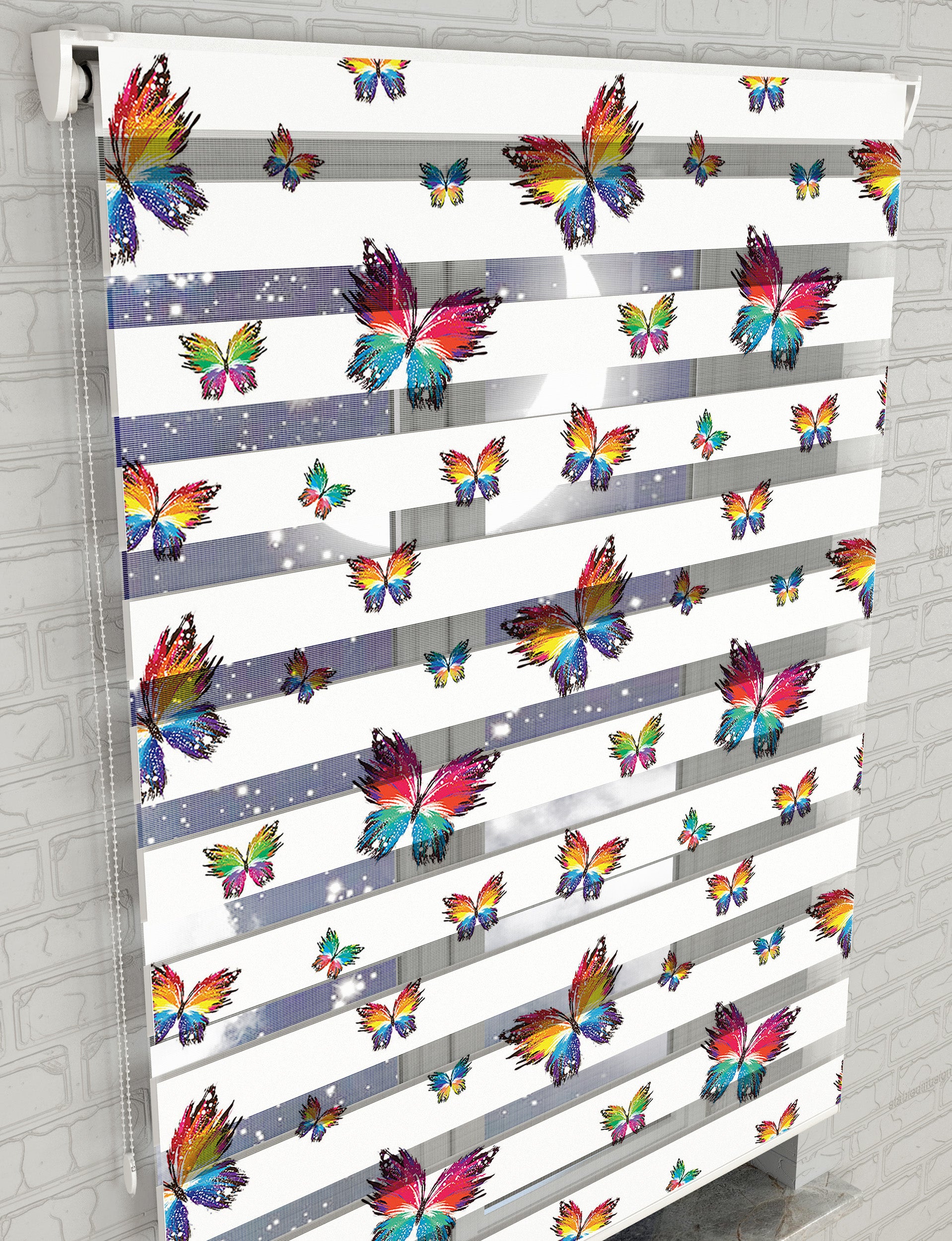 Renkli Kelebekler Baskılı Zebra Perde -Mutfak Perdesi - AD HOME Tekstil