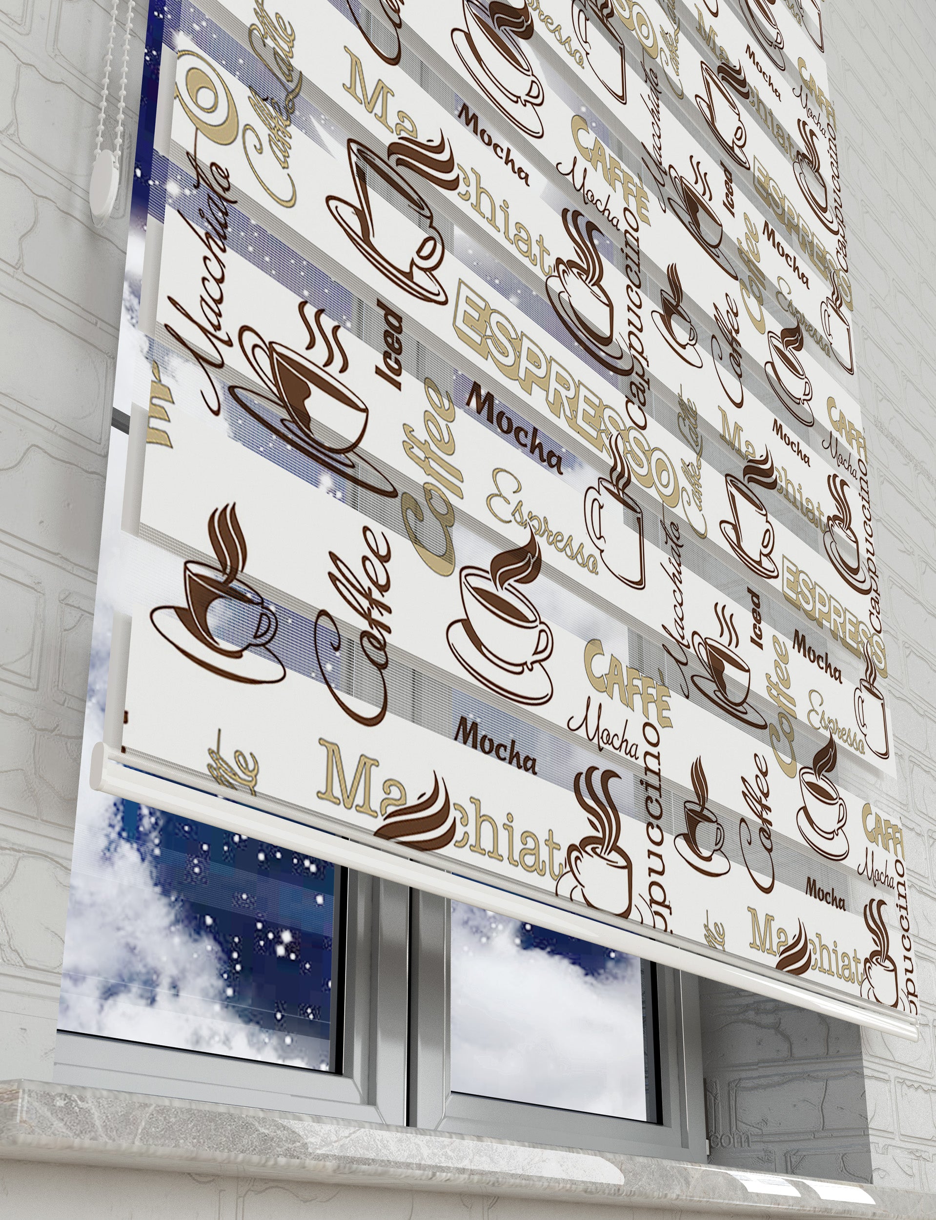 Coffee - Kahve Baskılı Zebra Perde -Mutfak Perdesi - AD HOME Tekstil