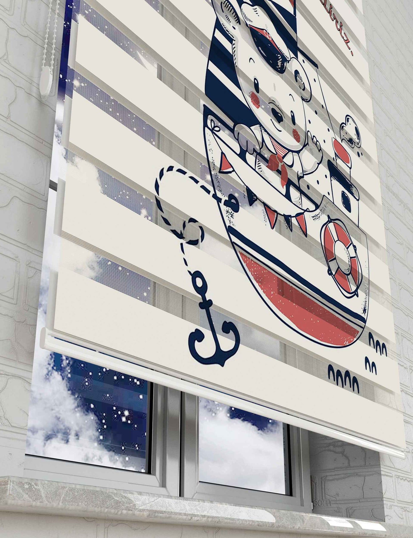Denizci Çocuk İsimli Baskılı Zebra Perde - Bebek Odası Perdesi - AD HOME Tekstil