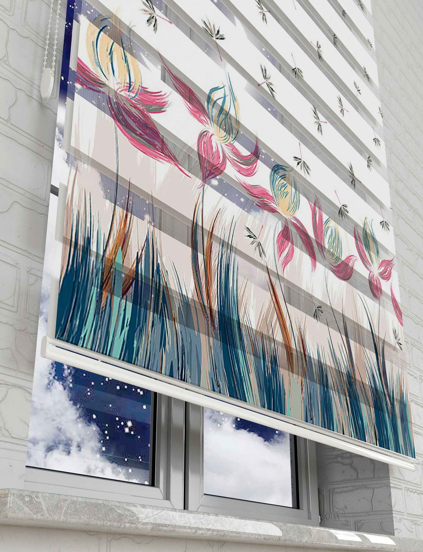 Laleler Baskılı Zebra Perde -Salon Perdesi - AD HOME Tekstil