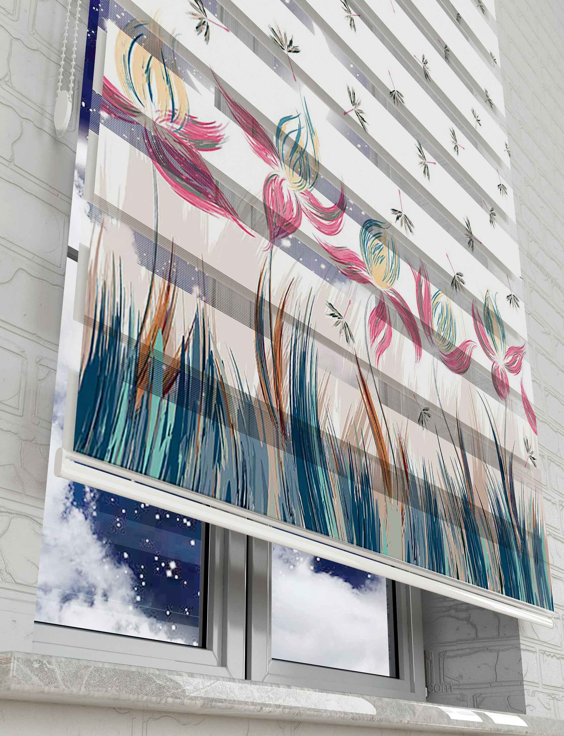 Laleler Baskılı Zebra Perde -Salon Perdesi - AD HOME Tekstil
