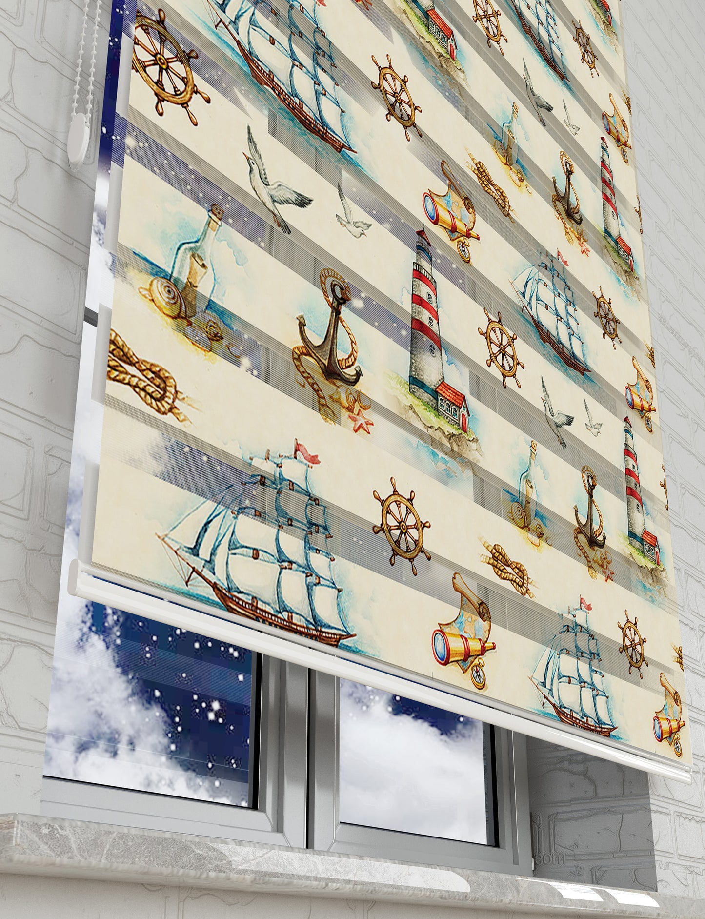 Denizci Baskılı Zebra Perde -Bebek Odası Perdesi - AD HOME Tekstil