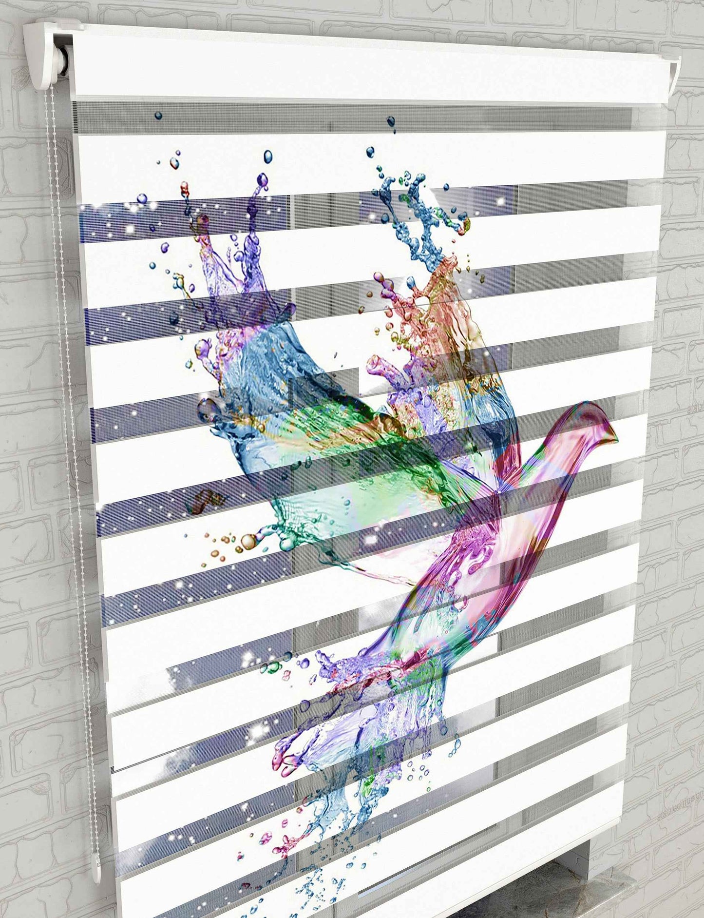Renkli Sulu Kuş Baskılı Zebra Perde -Mutfak Perdesi - AD HOME Tekstil