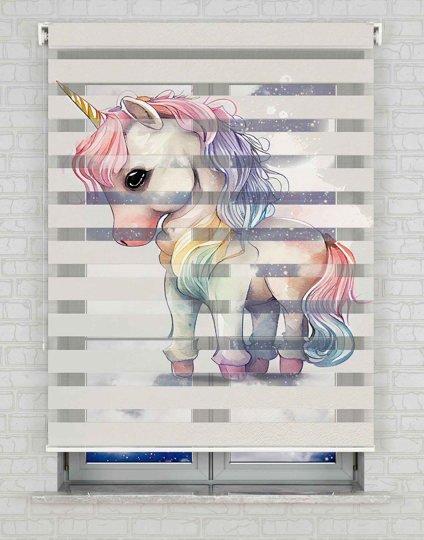 Unicorn At Baskılı Zebra Perde -Kız Çocuk Odası Perdesi