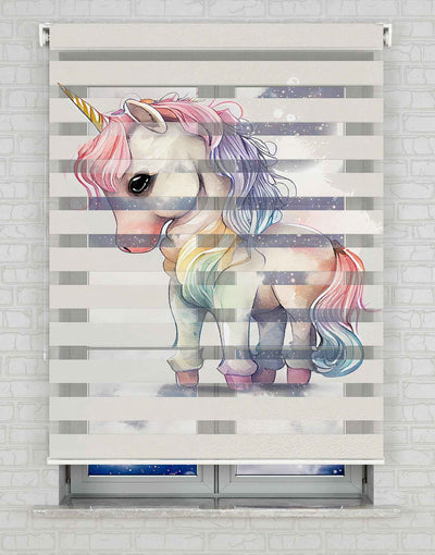 Unicorn At Baskılı Zebra Perde -Kız Çocuk Odası Perdesi