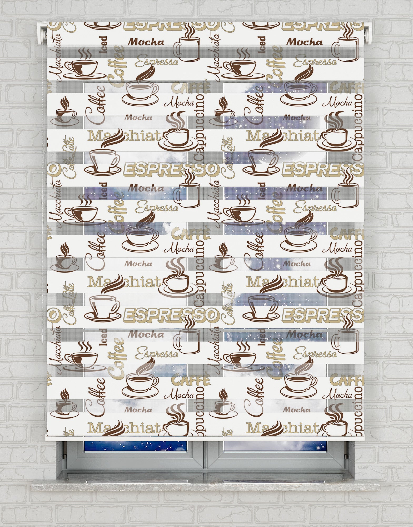 Coffee - Kahve Baskılı Zebra Perde -Mutfak Perdesi - AD HOME Tekstil