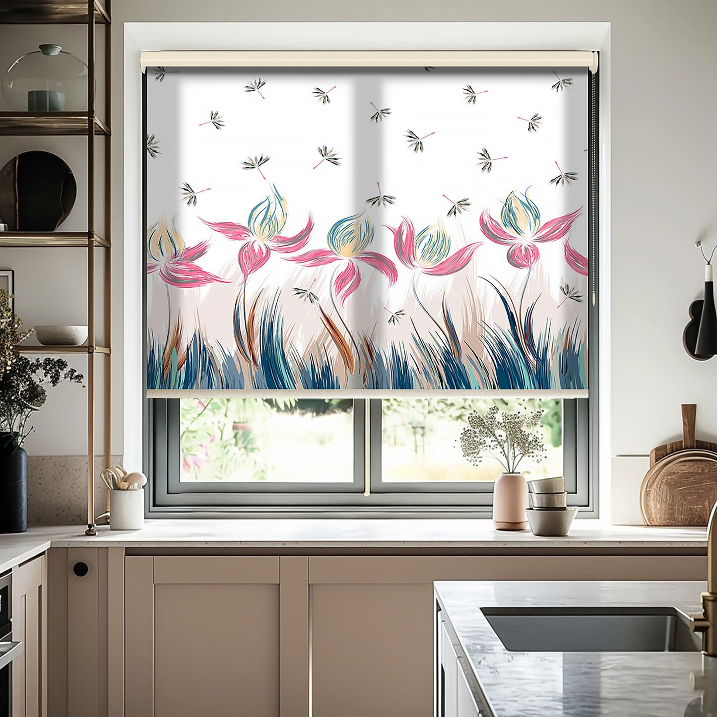 Laleler Baskılı Stor Perde - Baskılı Güneşlik Perdesi - Salon Perdesi - AD HOME Tekstil