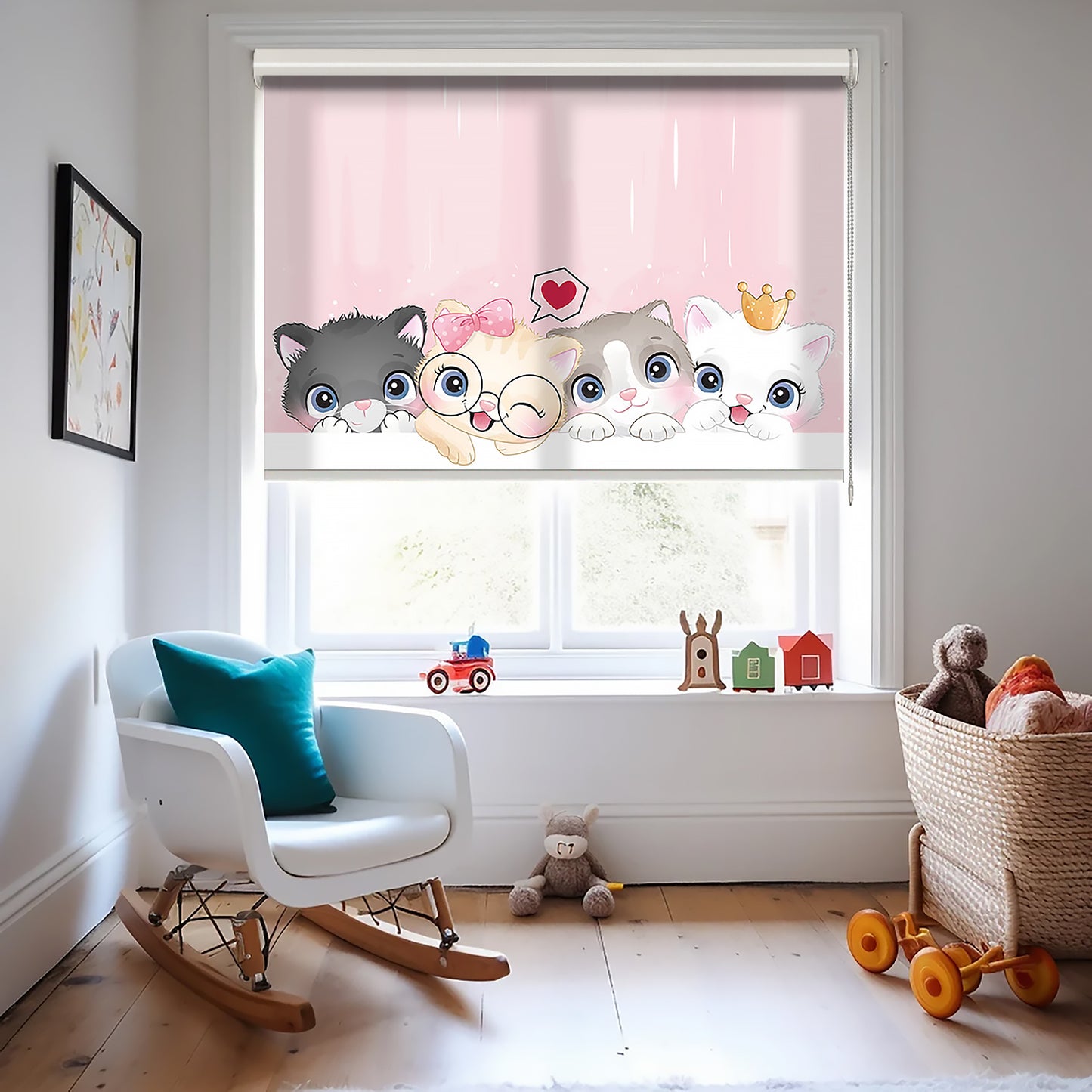 Sevimli Yavru Kediler Baskılı Stor Perde - Baskılı Güneşlik Perdesi - Çocuk Odası Perdesi - AD HOME Tekstil