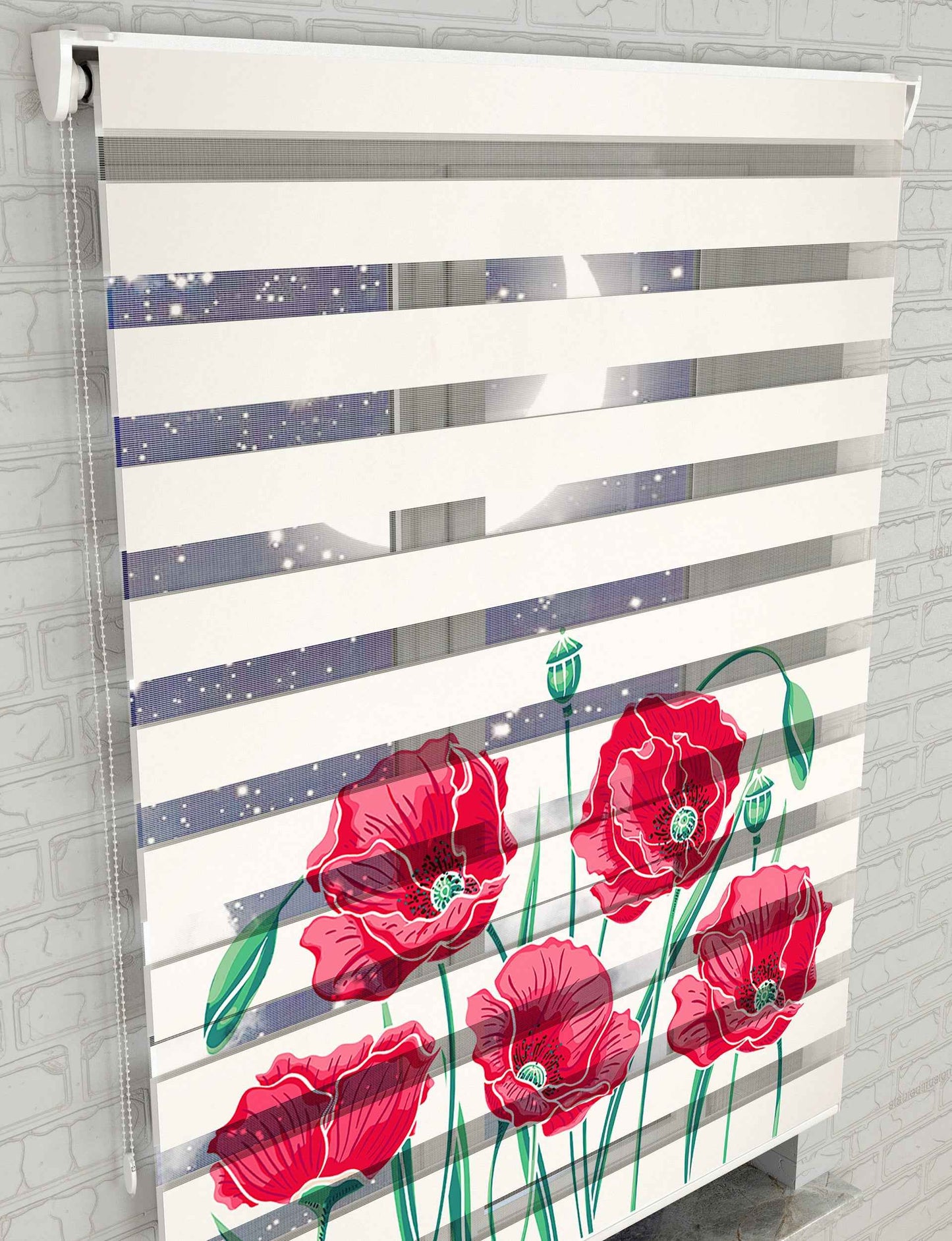 Gelincik Çiçekleri Baskılı Zebra Perde - Salon Perdesi, Mutfak Perdesi - AD HOME Tekstil