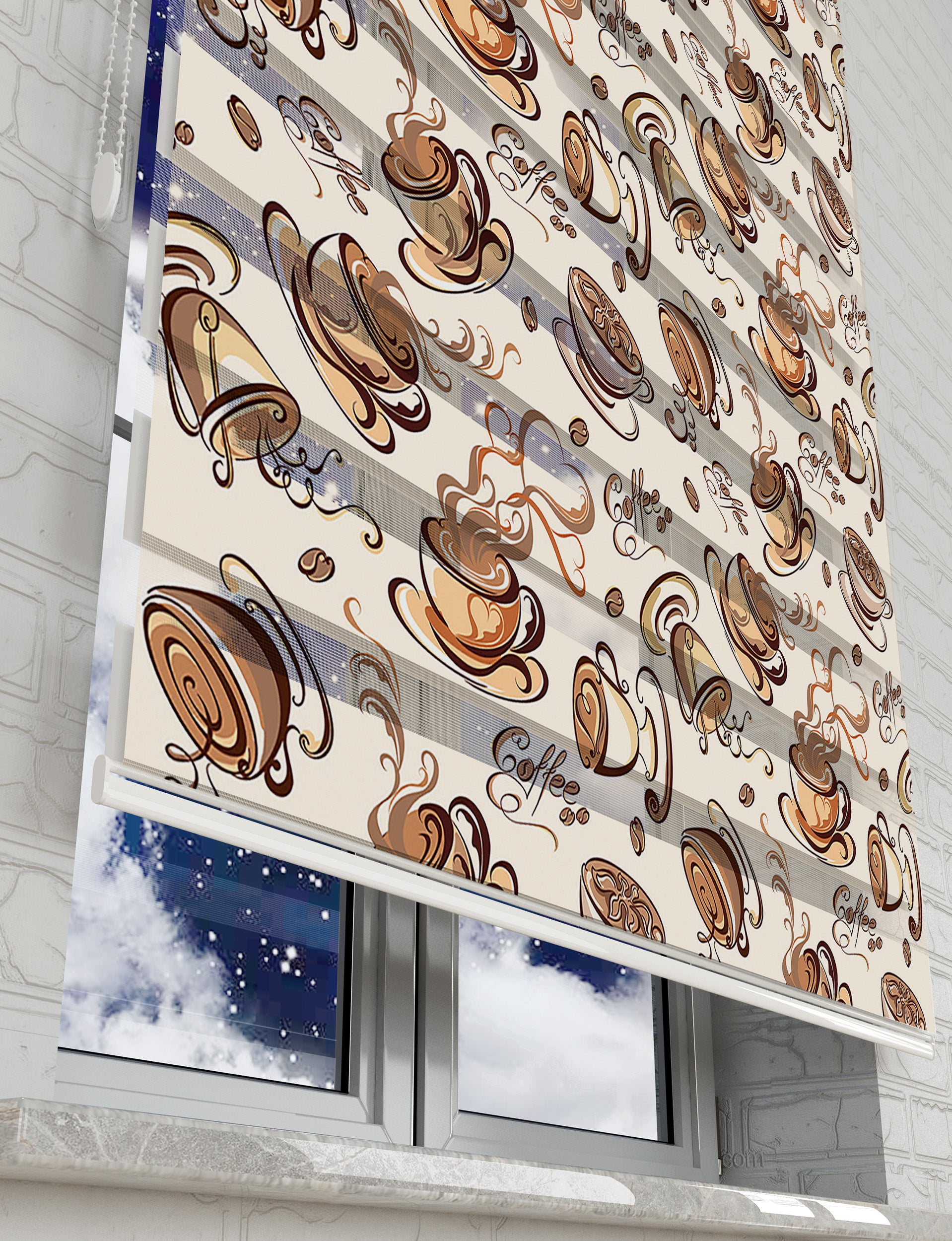 Fincan Coffee Baskılı Zebra Perde -Mutfak Perdesi - AD HOME Tekstil