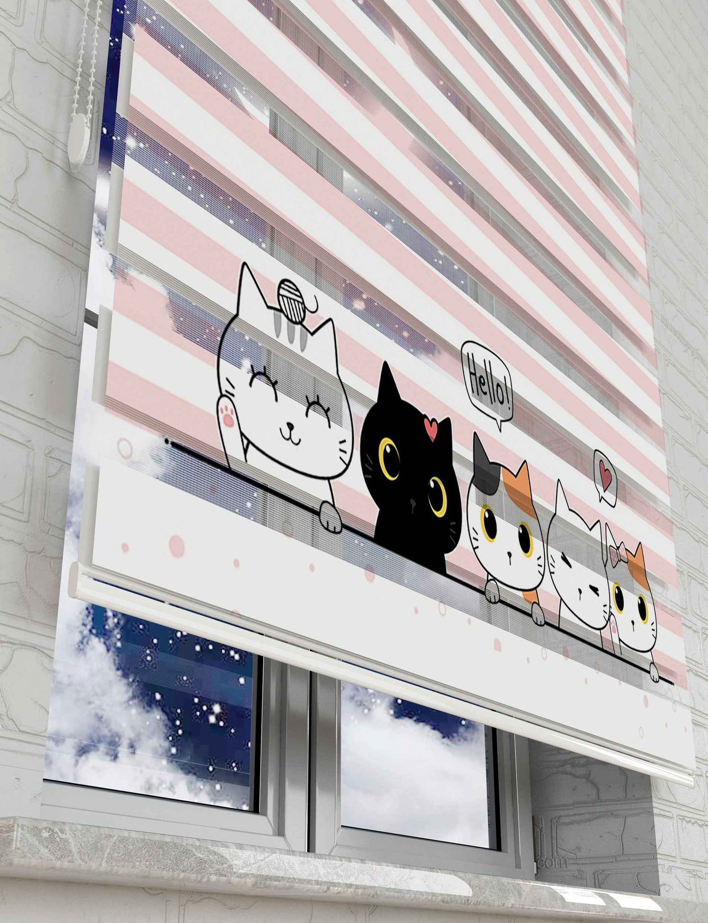Sevimli Kediler vektör Baskılı Zebra Perde - Çocuk Odası Perdesi - AD HOME Tekstil