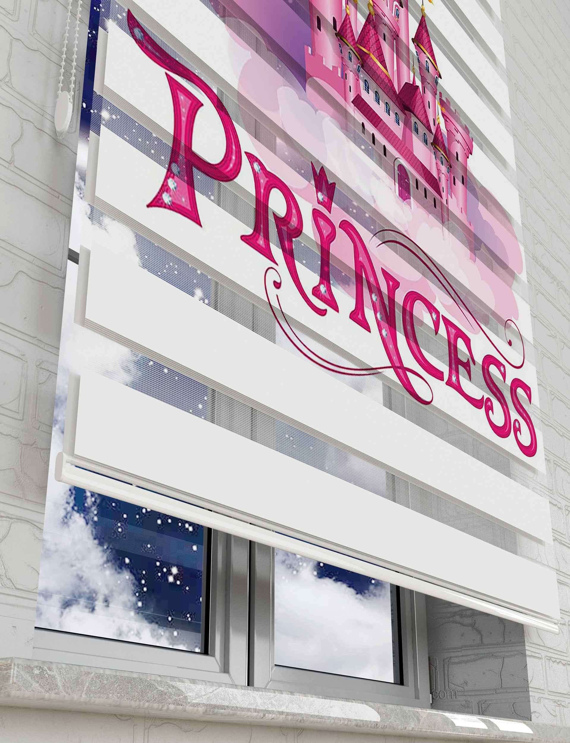 Prenses Temalı Zebra Perde - Prensesin Şatosu Baskılı Kız Çocuk Odası Perdesi - AD HOME Tekstil