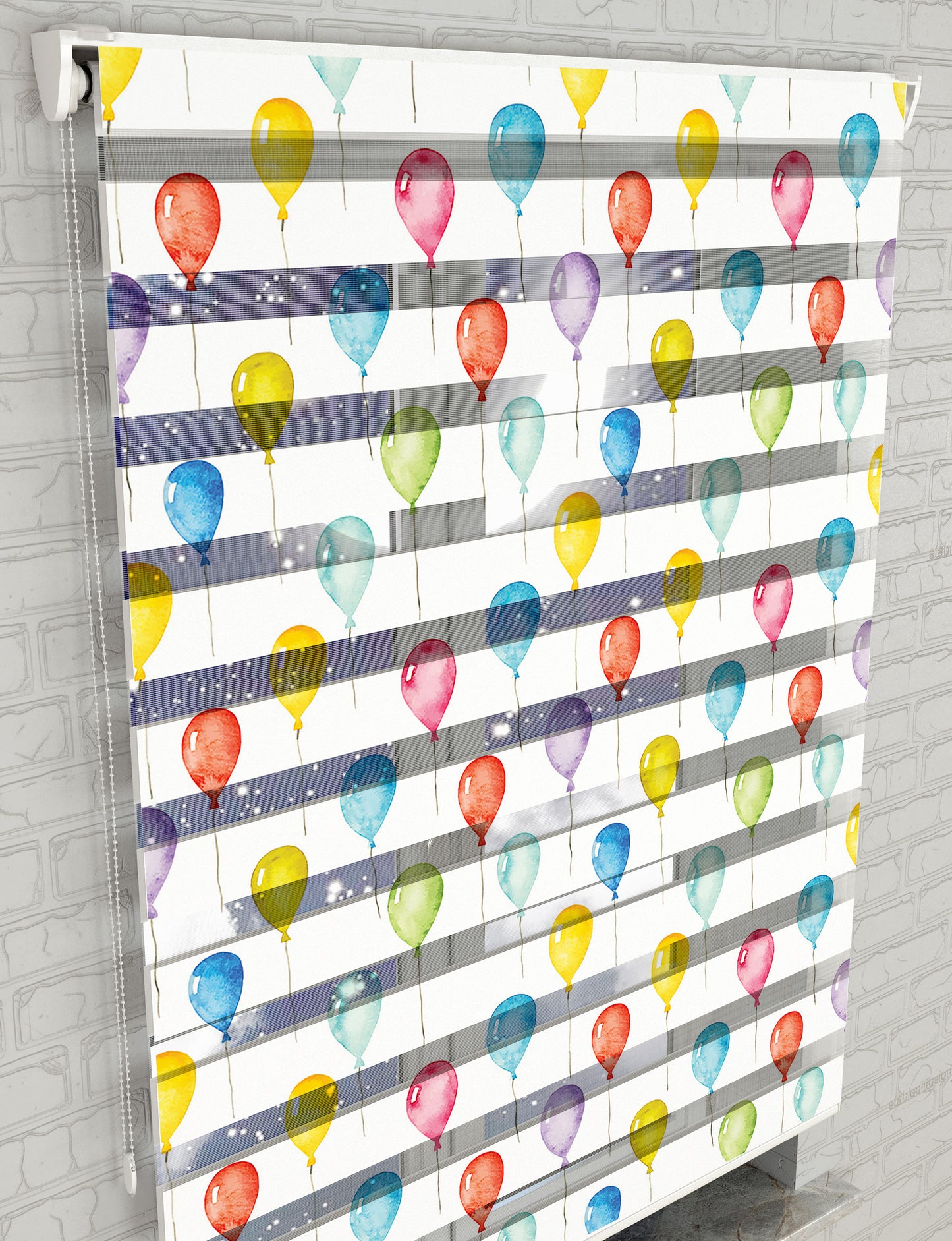 Renkli Balonlar Baskılı Zebra Perde - Bebek Odası Perdesi - AD HOME Tekstil