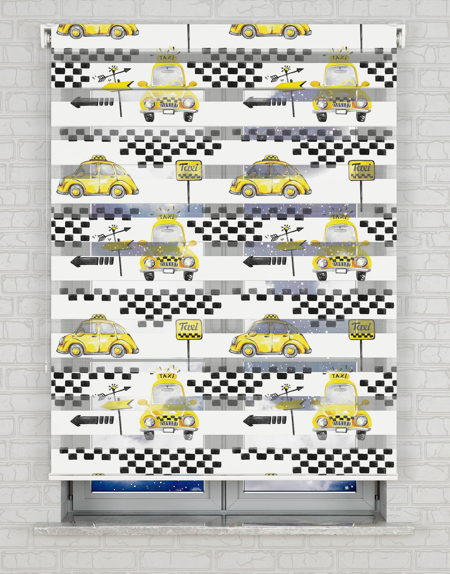 Taxi Baskılı Zebra Perde -Erkek Çocuk Odası Perdesi - AD HOME Tekstil