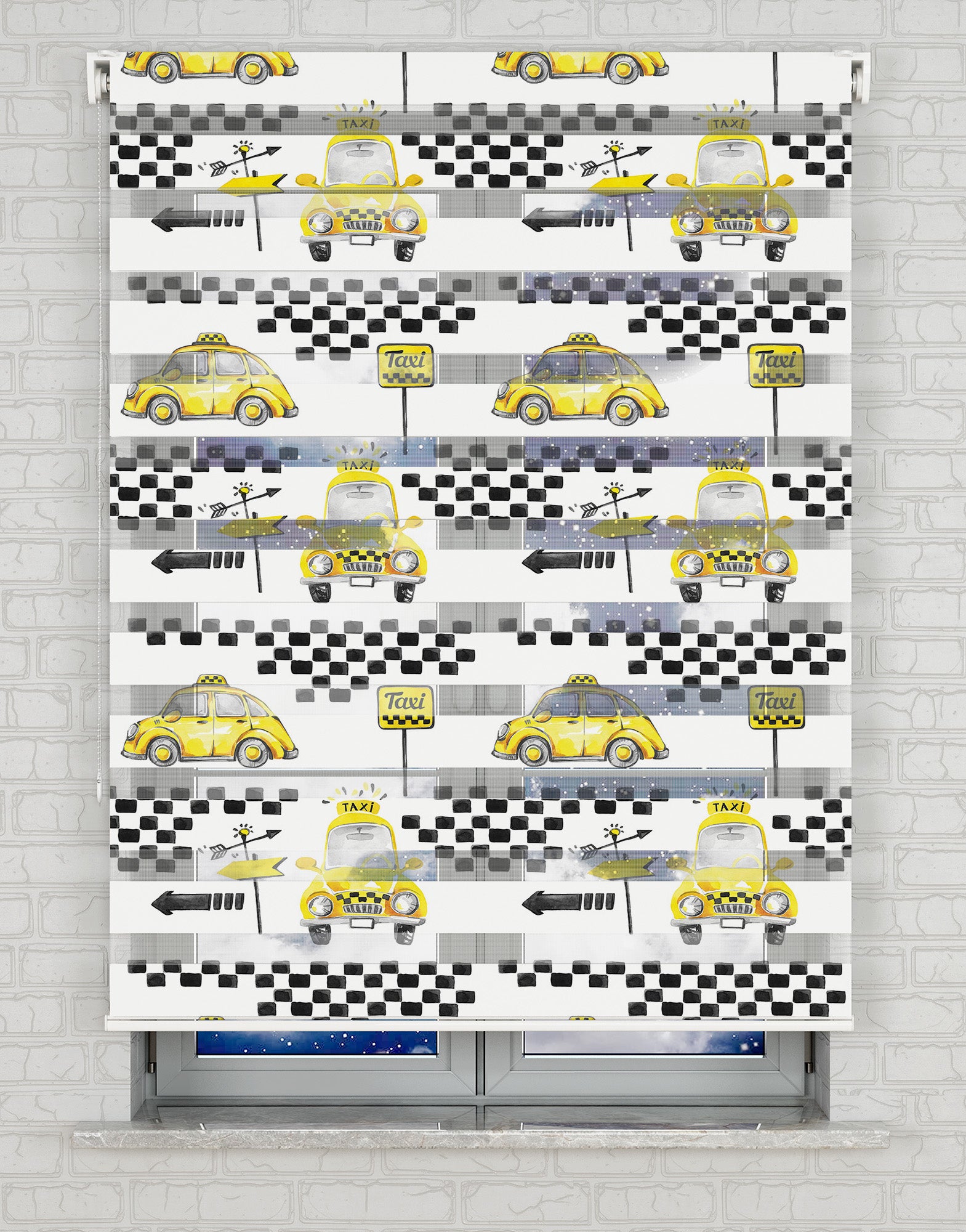 Taxi Baskılı Zebra Perde -Erkek Çocuk Odası Perdesi - AD HOME Tekstil