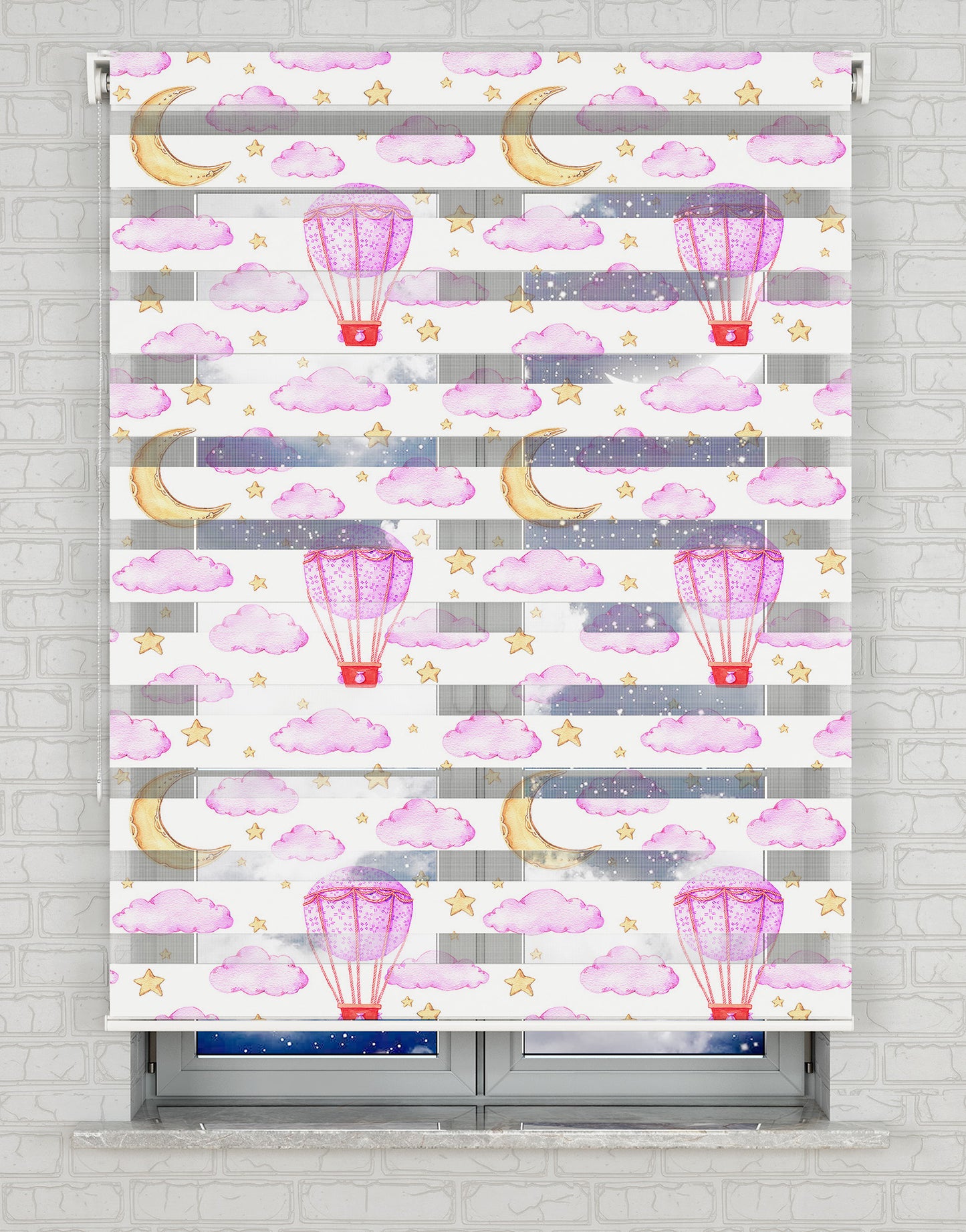 Pembe Bulutlar ve Aydede Baskılı Zebra Perde - Bebek Odası Perdesi - AD HOME Tekstil