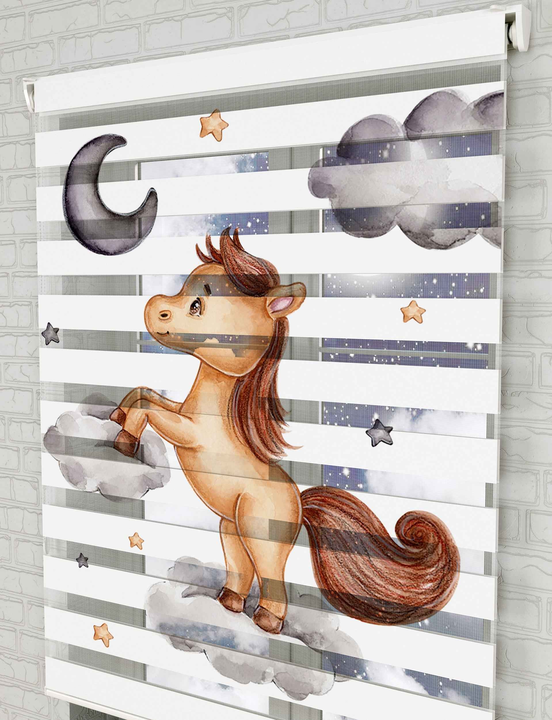 Bulutlar Unicorn Baskılı Zebra Perde - Bebek Odası Perdesi, Çocuk Odası Perdesi - AD HOME Tekstil