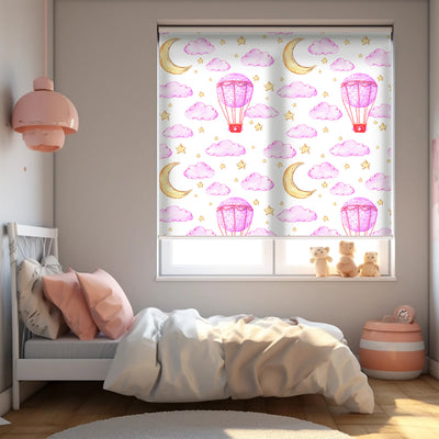 Pembe Bulutlar ve Aydede Baskılı Stor Perde - Güneşlik Perdesi - Bebek Odası Perdesi