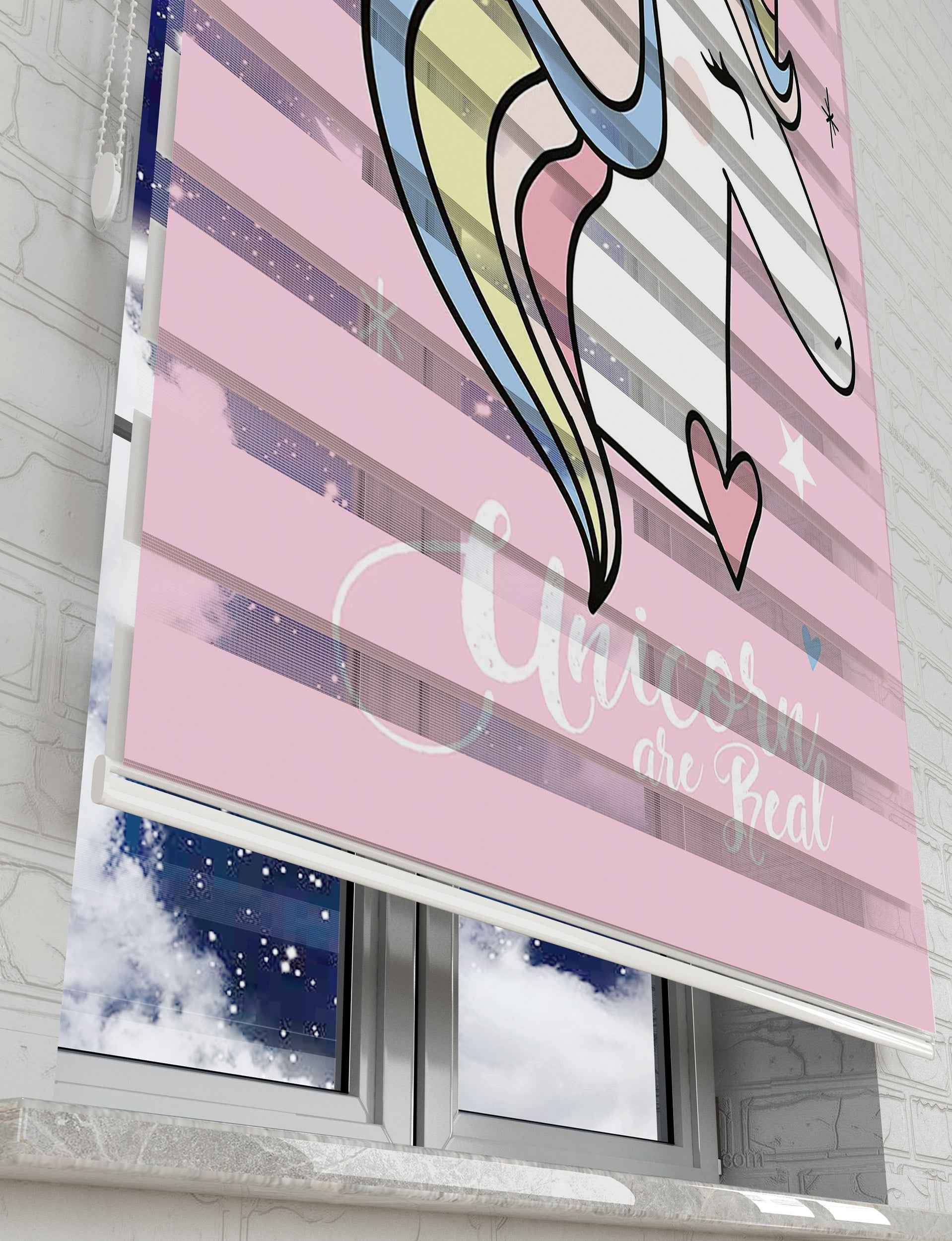 Unicorn Baskılı Zebra Perde -Bebek Odası Perdesi - AD HOME Tekstil