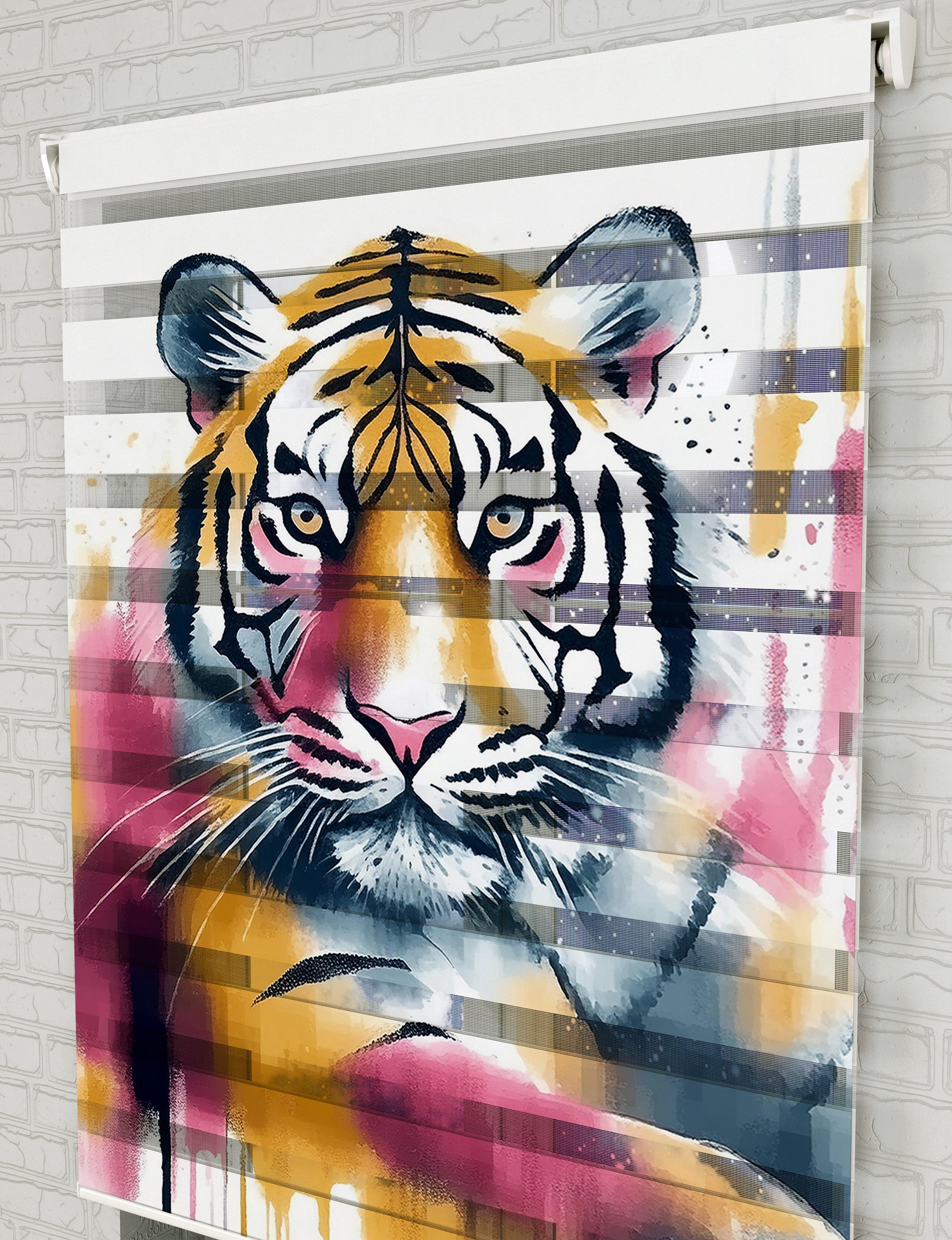 Renkli Kaplan Vektör Baskılı Zebra Perde - Oturma Odası Perdesi, Mutfak Perdesi - AD HOME Tekstil