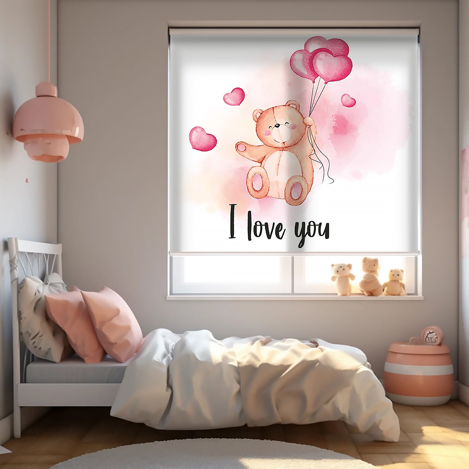 Uçan Ayıcık Baskılı Stor Perde - Baskılı Güneşlik Perdesi - Bebek Odası Perdesi - AD HOME Tekstil