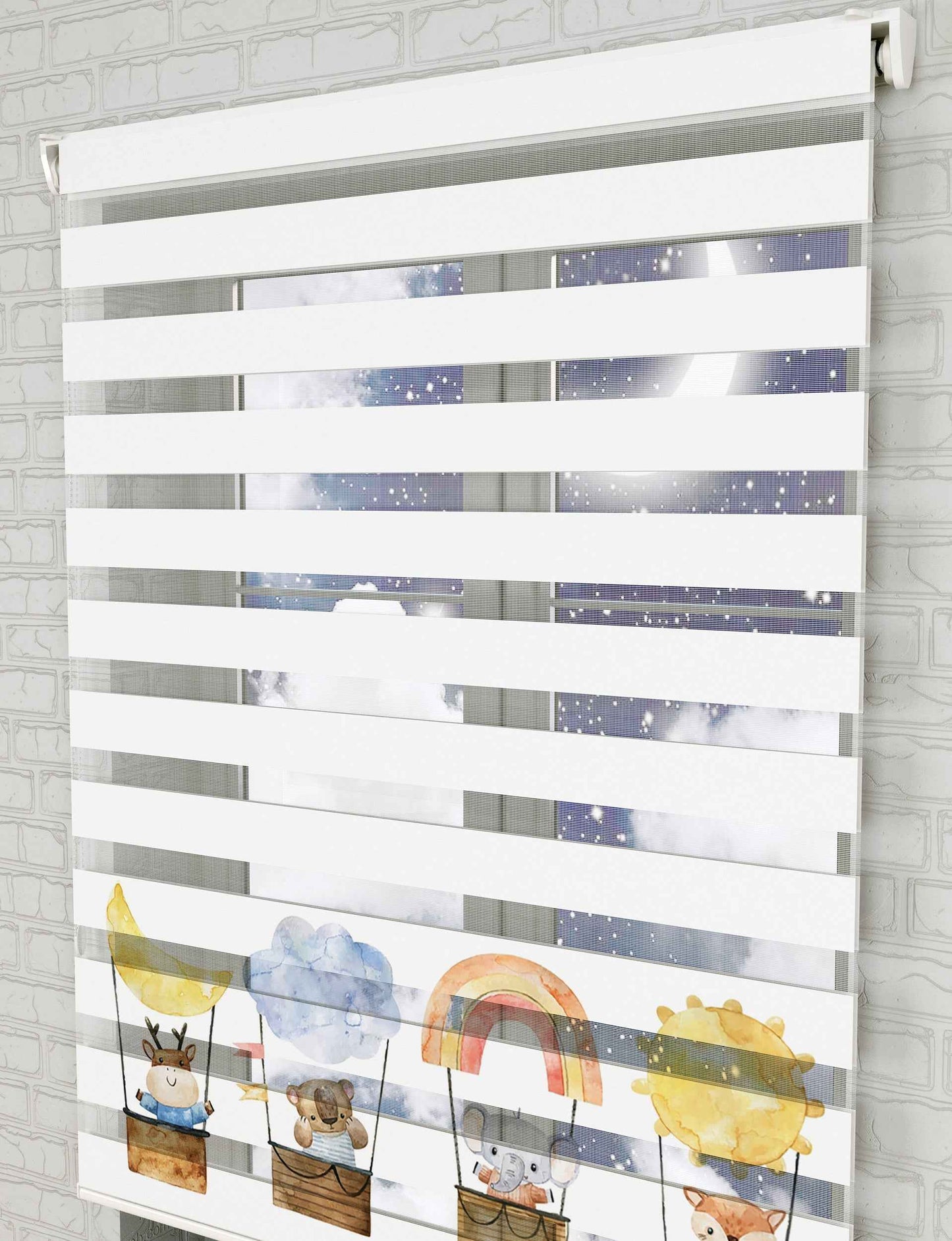 Gökkuşağı ve Güneş Baskılı Zebra Perde - Bebek Odası Perdesi, Erkek Çocuk Odası Perde - AD HOME Tekstil