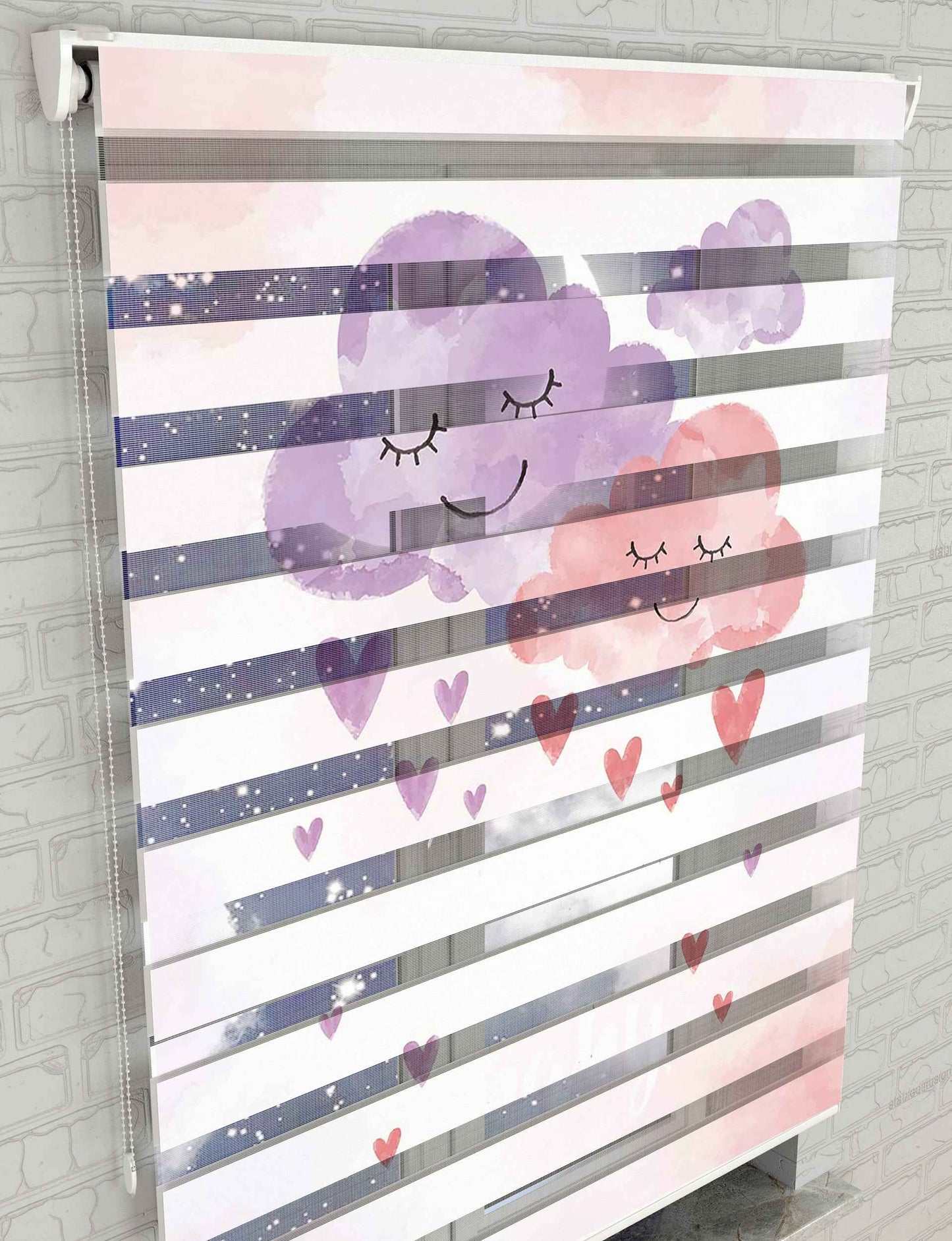 Bulutlar Baskılı Zebra Perde -Bebek Odası Perdesi - AD HOME Tekstil