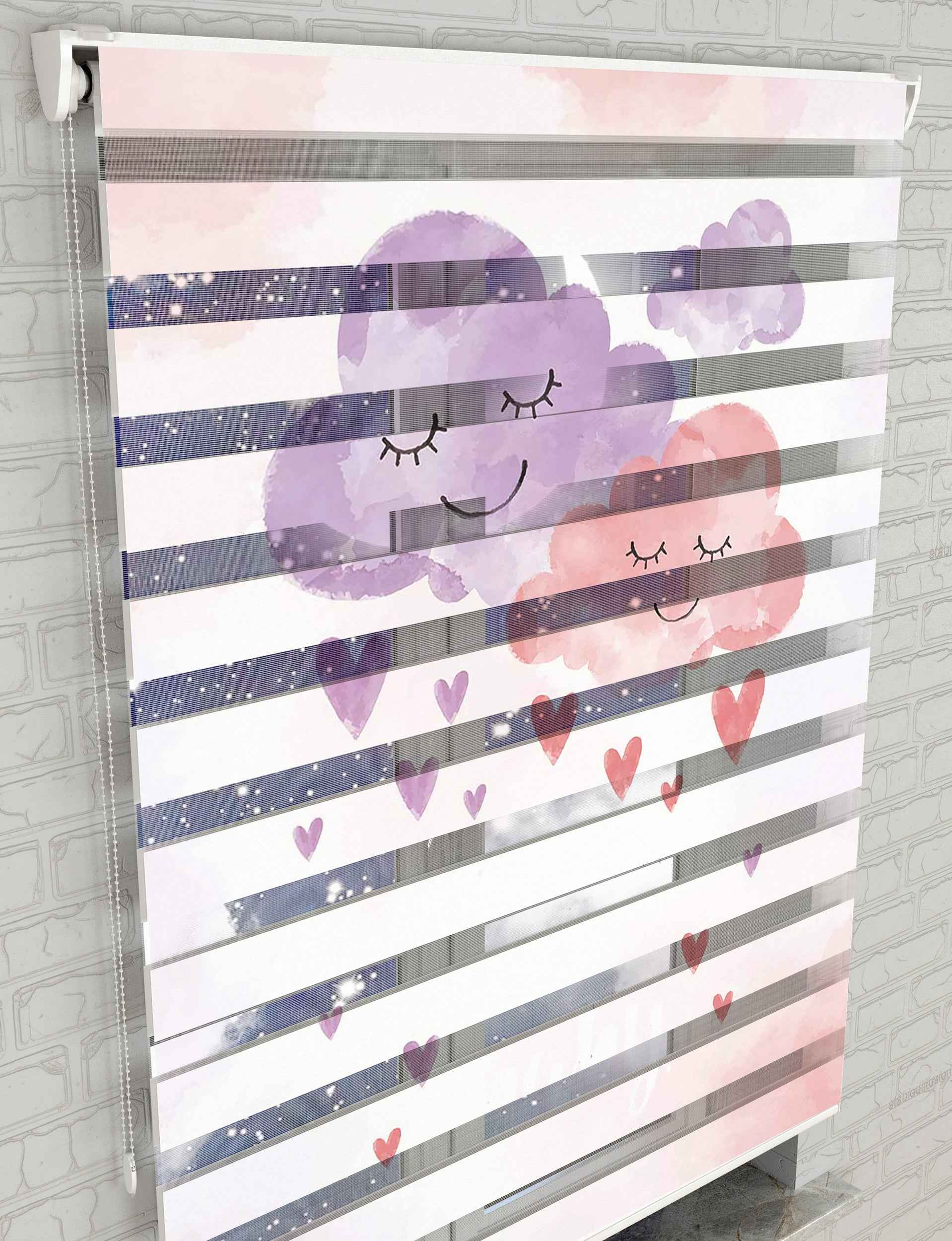 Bulutlar Baskılı Zebra Perde -Bebek Odası Perdesi - AD HOME Tekstil