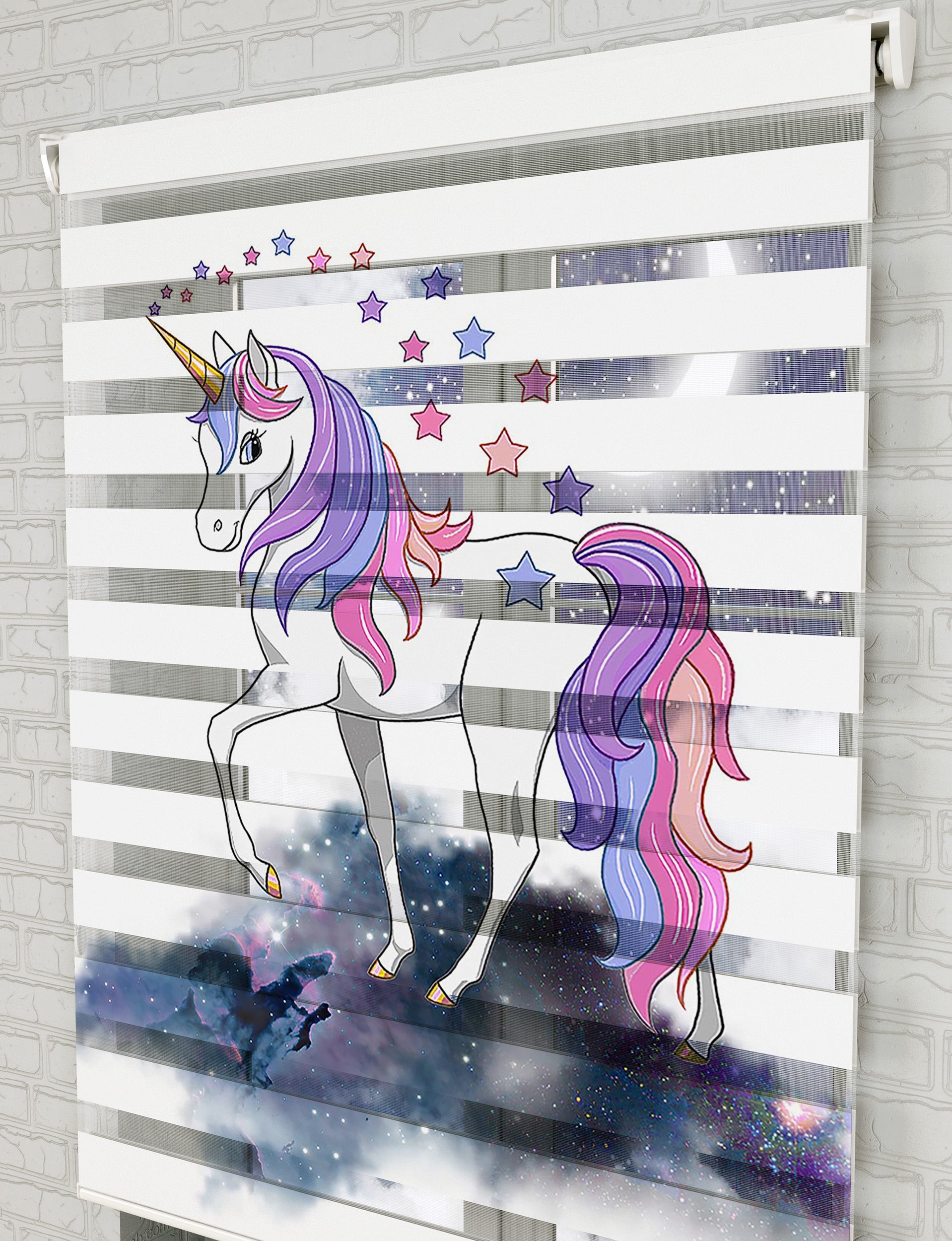 Unicorn ve Bulutlar Baskılı Zebra Perde - Kız Çocuk Odası Perdesi - AD HOME Tekstil