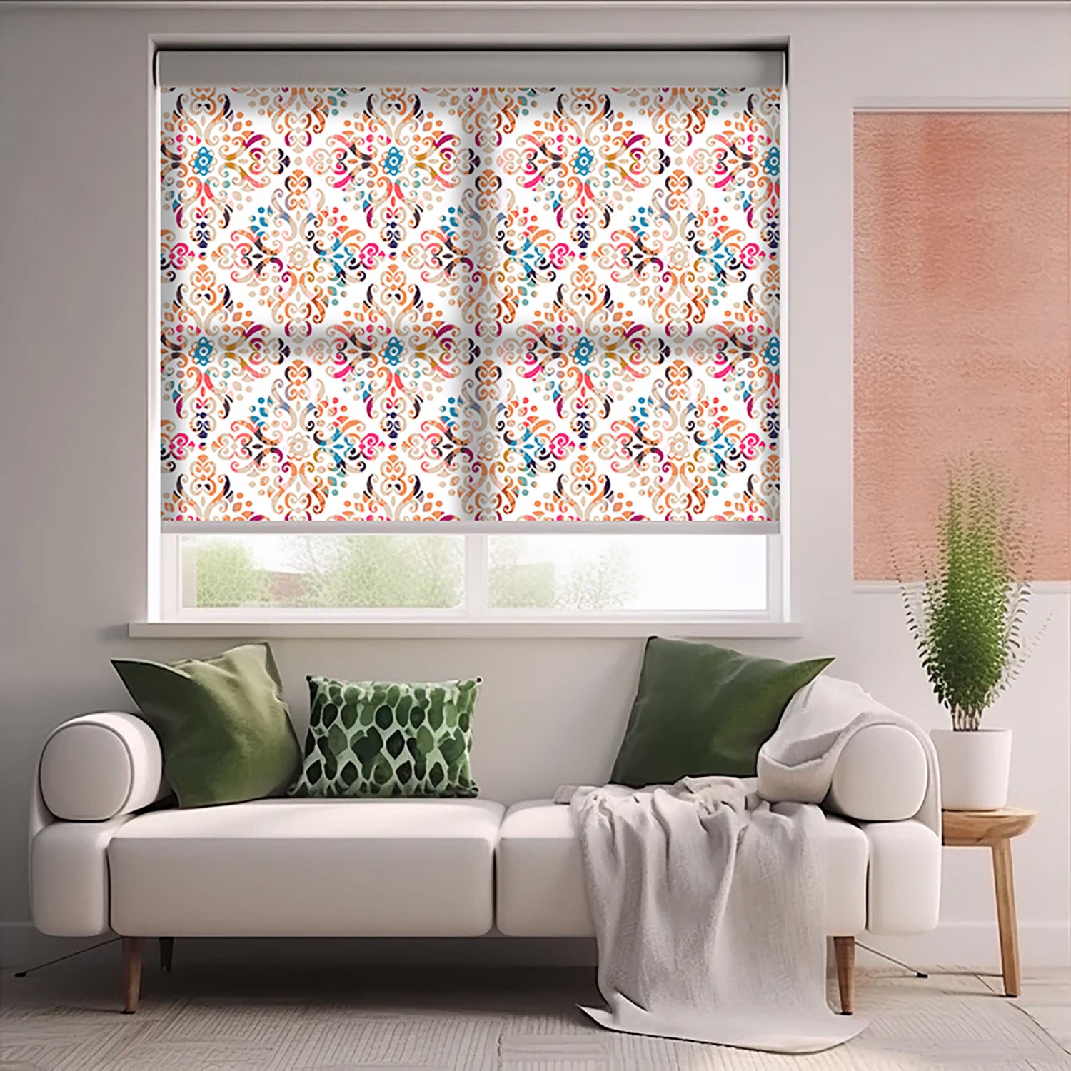 Renkli Damask  Baskılı Stor Perde - Güneşlik - Mutfak Perde, Salon Perde, Yatak Odası Perde,