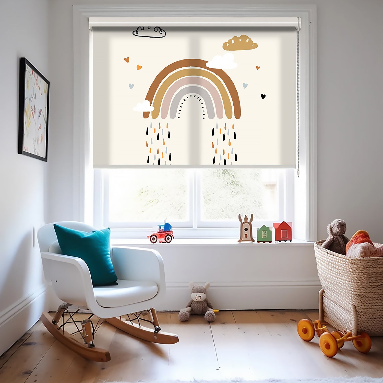 Kahverengi Gökkuşağı Vektörel Baskılı Stor Perde - Güneşlik - Bebek Odası Perdesi - AD HOME Tekstil