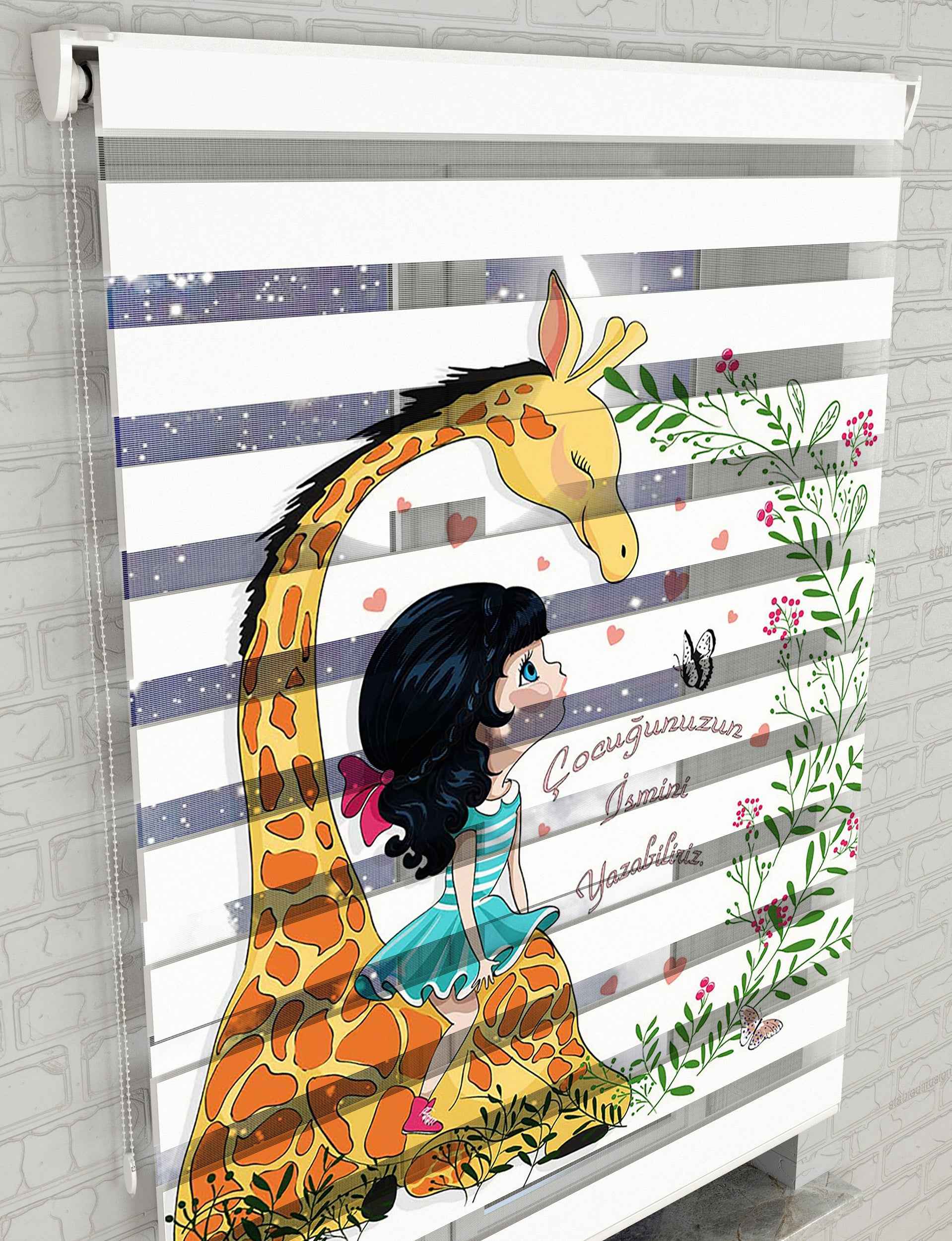 Sevimli Zürafa Baskılı Zebra Perde -Bebek Odası Perdesi - AD HOME Tekstil